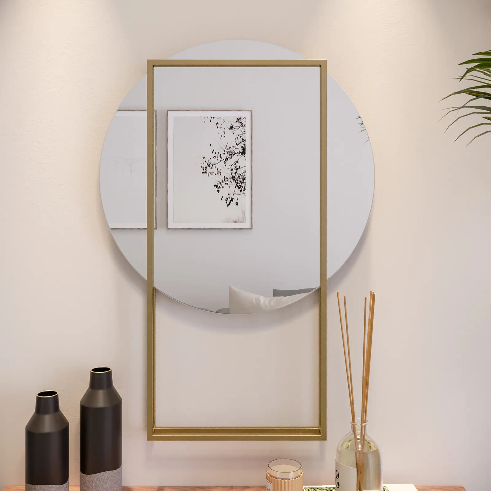 Specchio da parete 45x66 cm con cornice in metallo oro - Flint