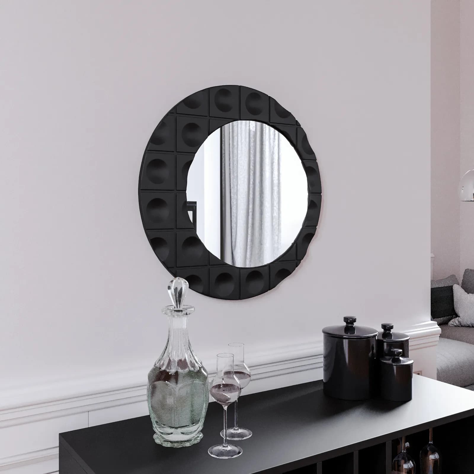 Specchio da parete 55 cm nero con cornice decorata - Miara