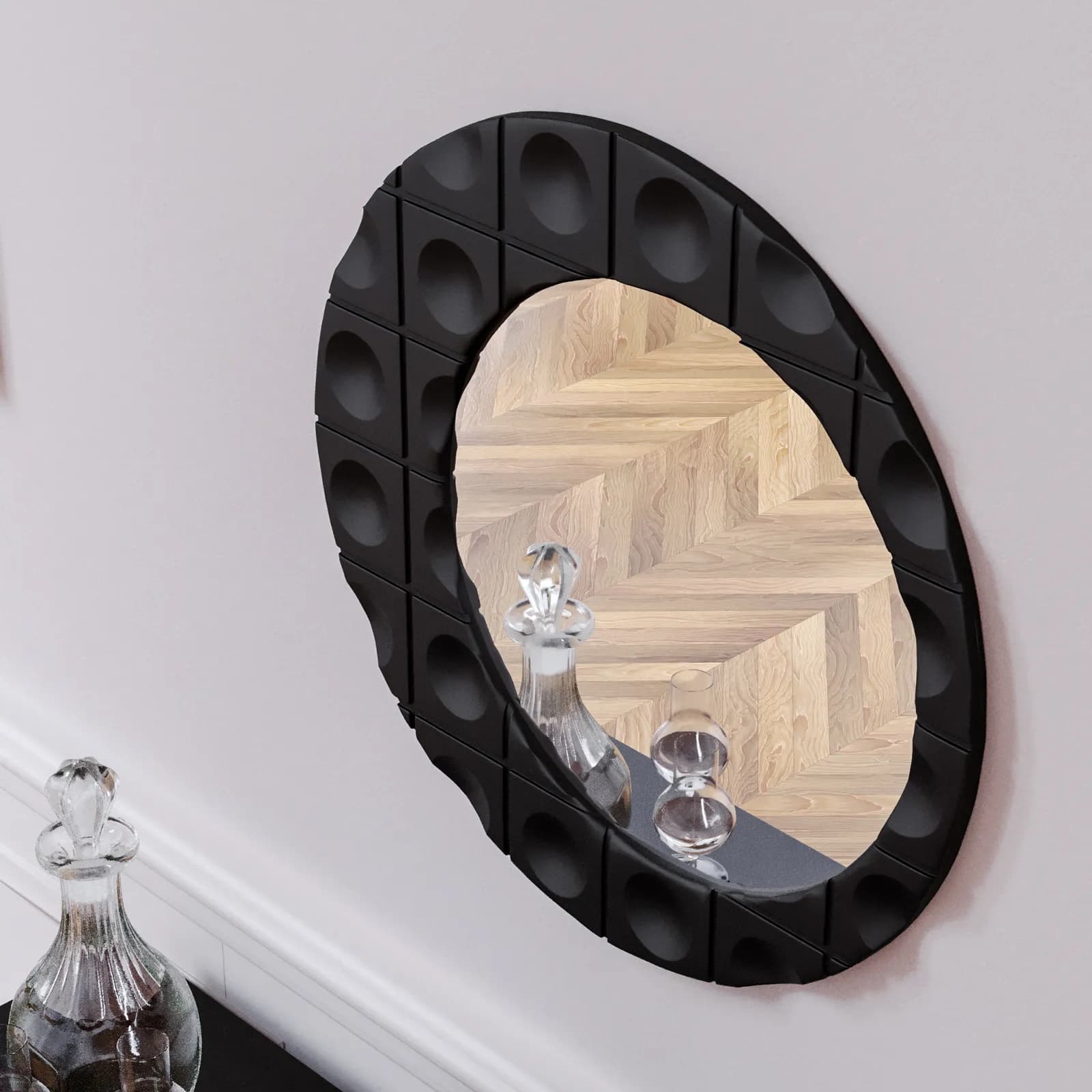 Specchio da parete 55 cm nero con cornice decorata - Miara