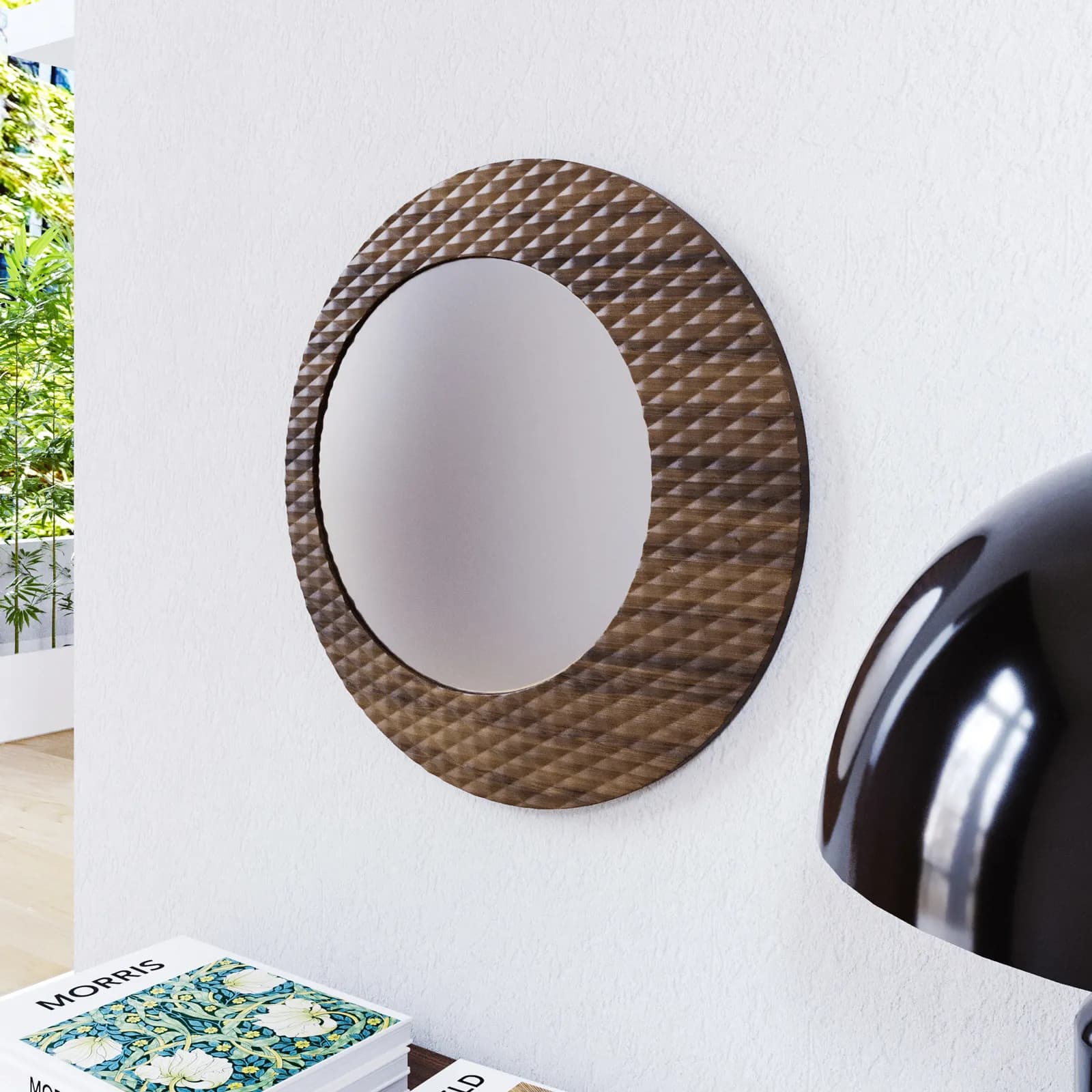 Specchio da parete 55 cm noce con cornice decorata - Kyra
