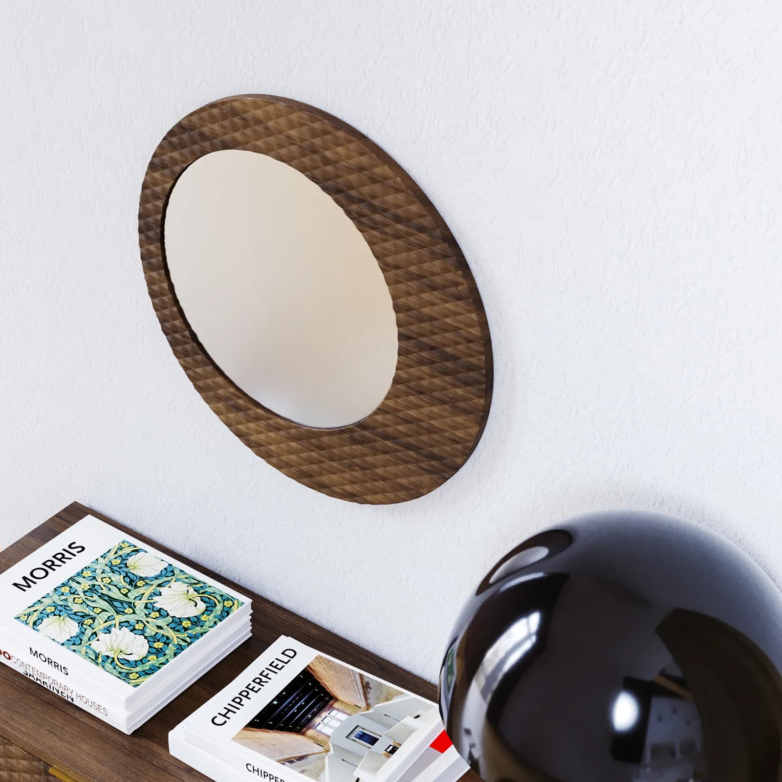 Specchio da parete 55 cm noce con cornice decorata - Kyra