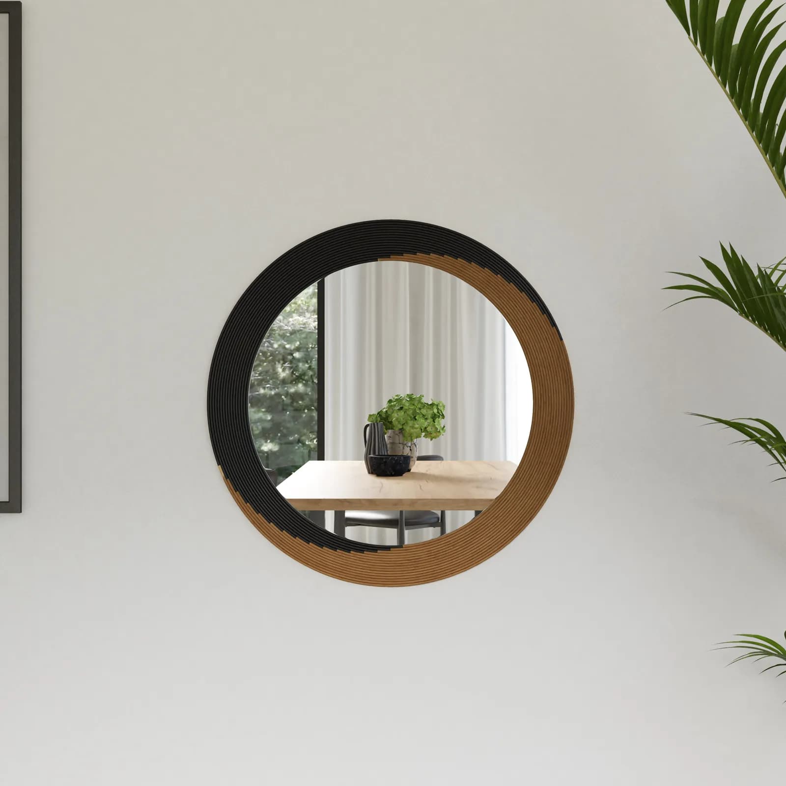 Specchio da parete 60 cm in rattan naturale e nero - Becaror