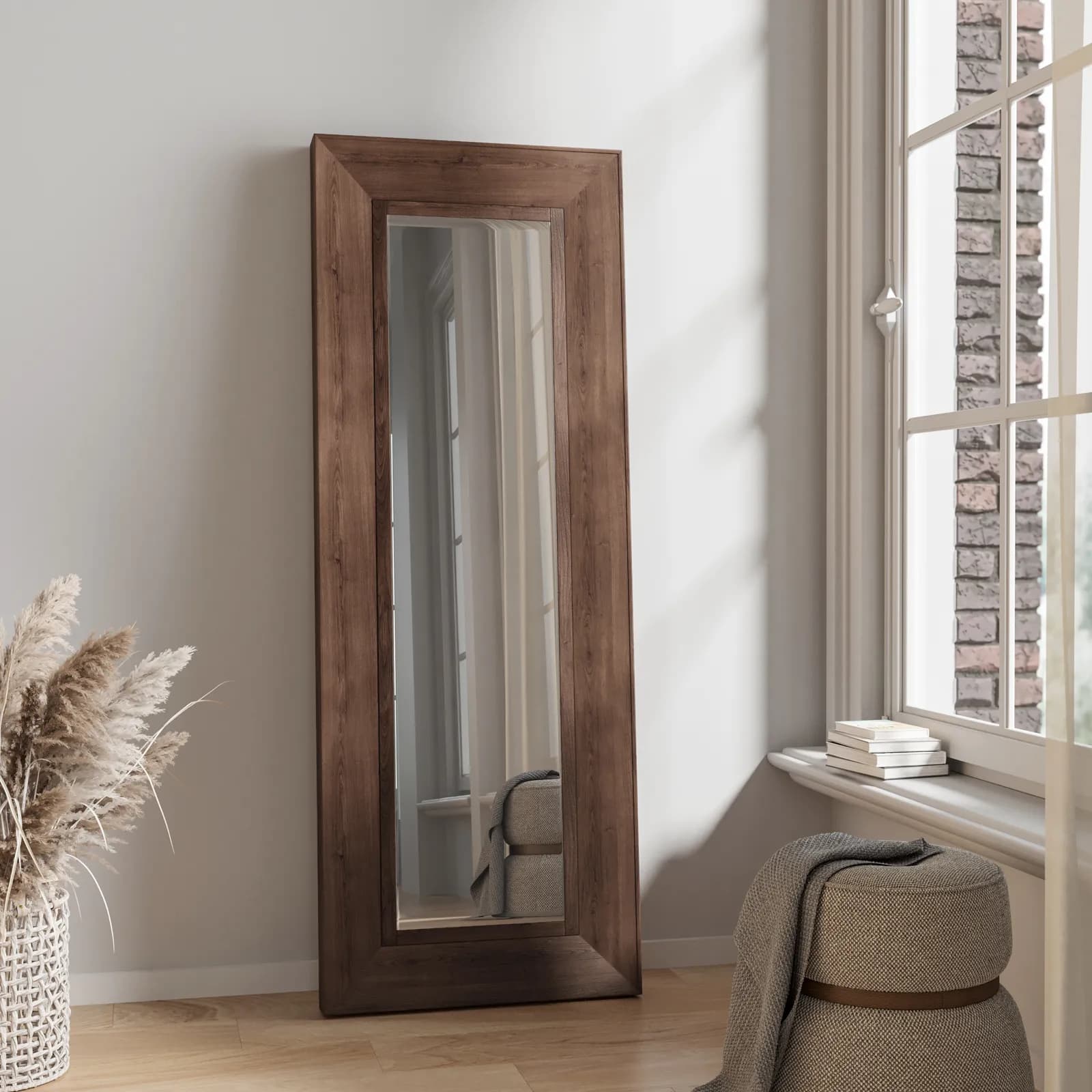 Specchio da parete 67x180h cm in legno con cornice noce - Anouk