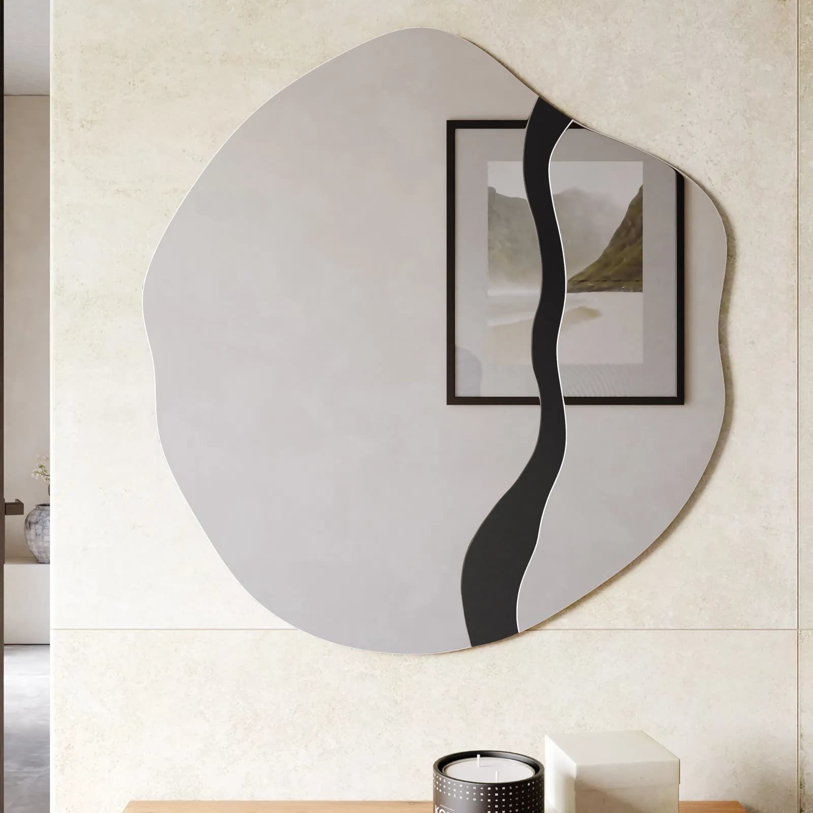 Specchio da parete 77x75h cm con dettaglio nero - Muelgo