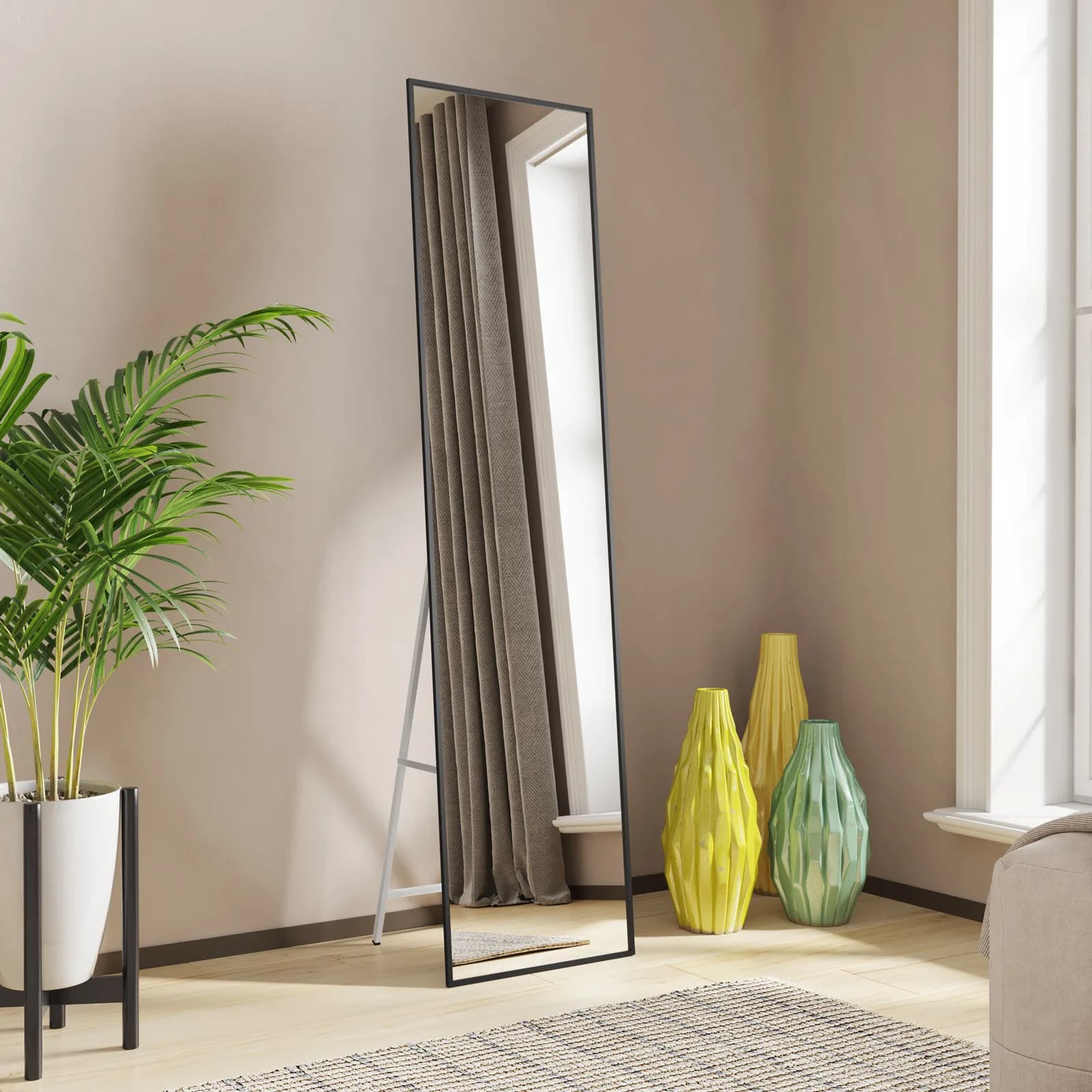 Specchio da terra 40x160h cm con cornice in alluminio nero - Encanto