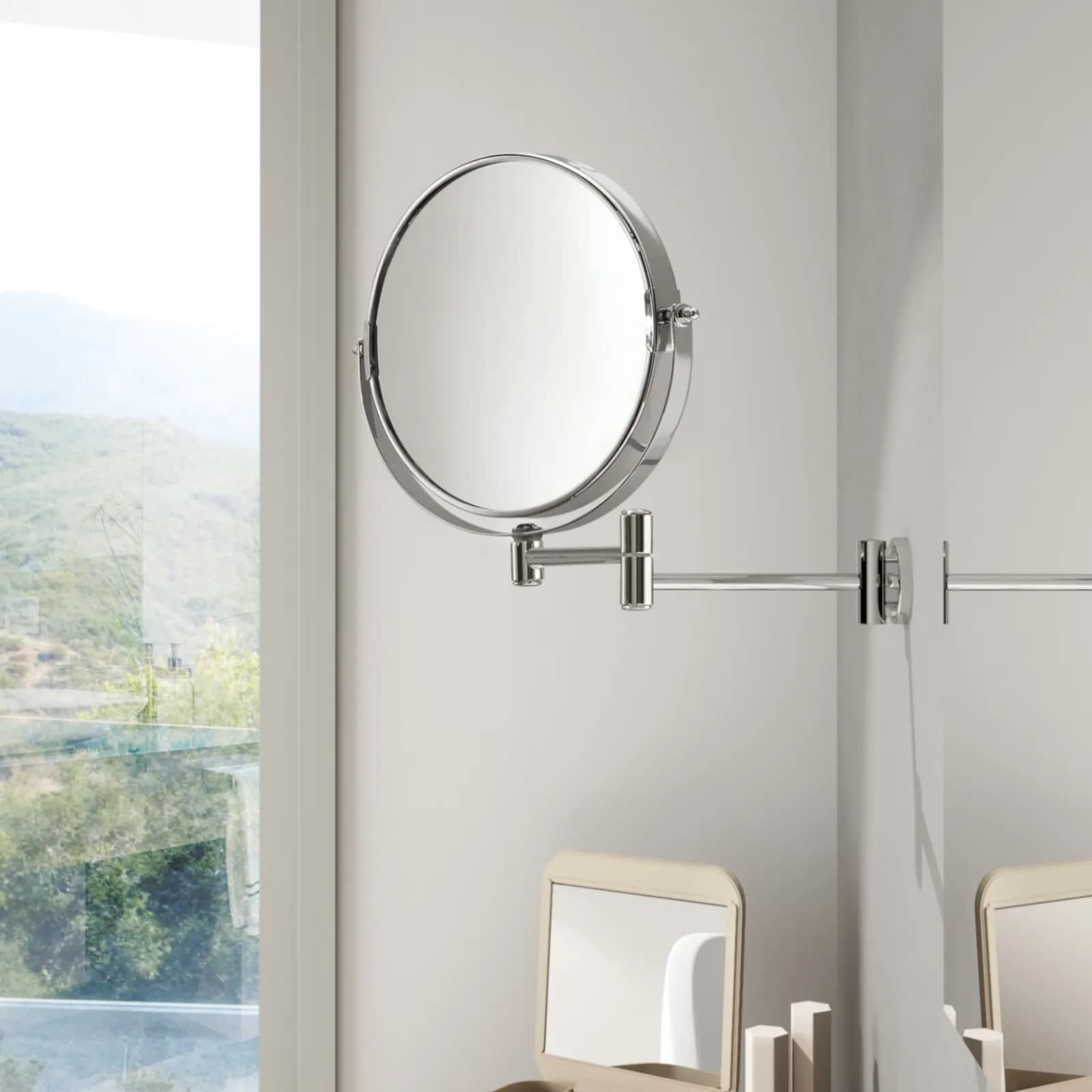 Specchio da trucco ingranditore 2x con supporto a muro estensibile - Michel di Gedy