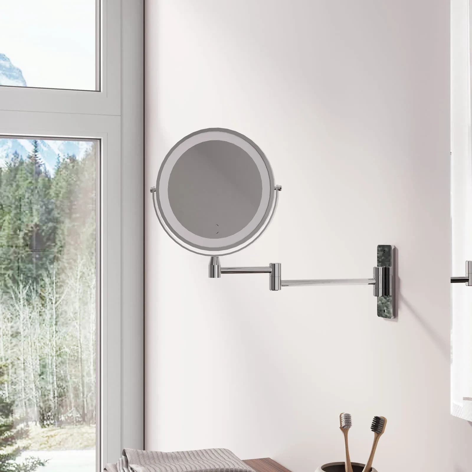 Specchio da trucco led Ø 17,5 cm ingranditore con supporto a muro estensibile - Dorian
