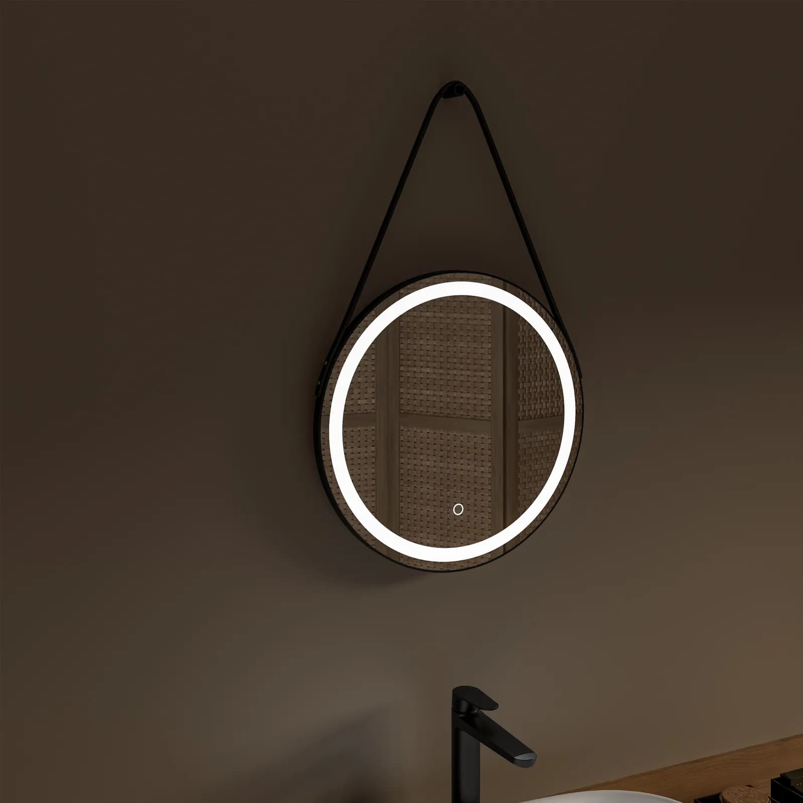 Specchio led per bagno Ø 45 cm con cornice nera luce fredda - Cara