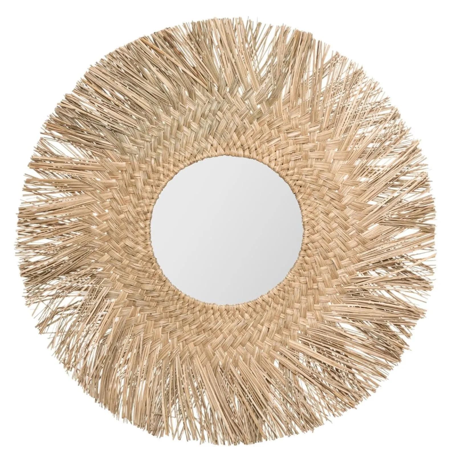 Specchio rotondo 80 cm con cornice intrecciata in juta naturale