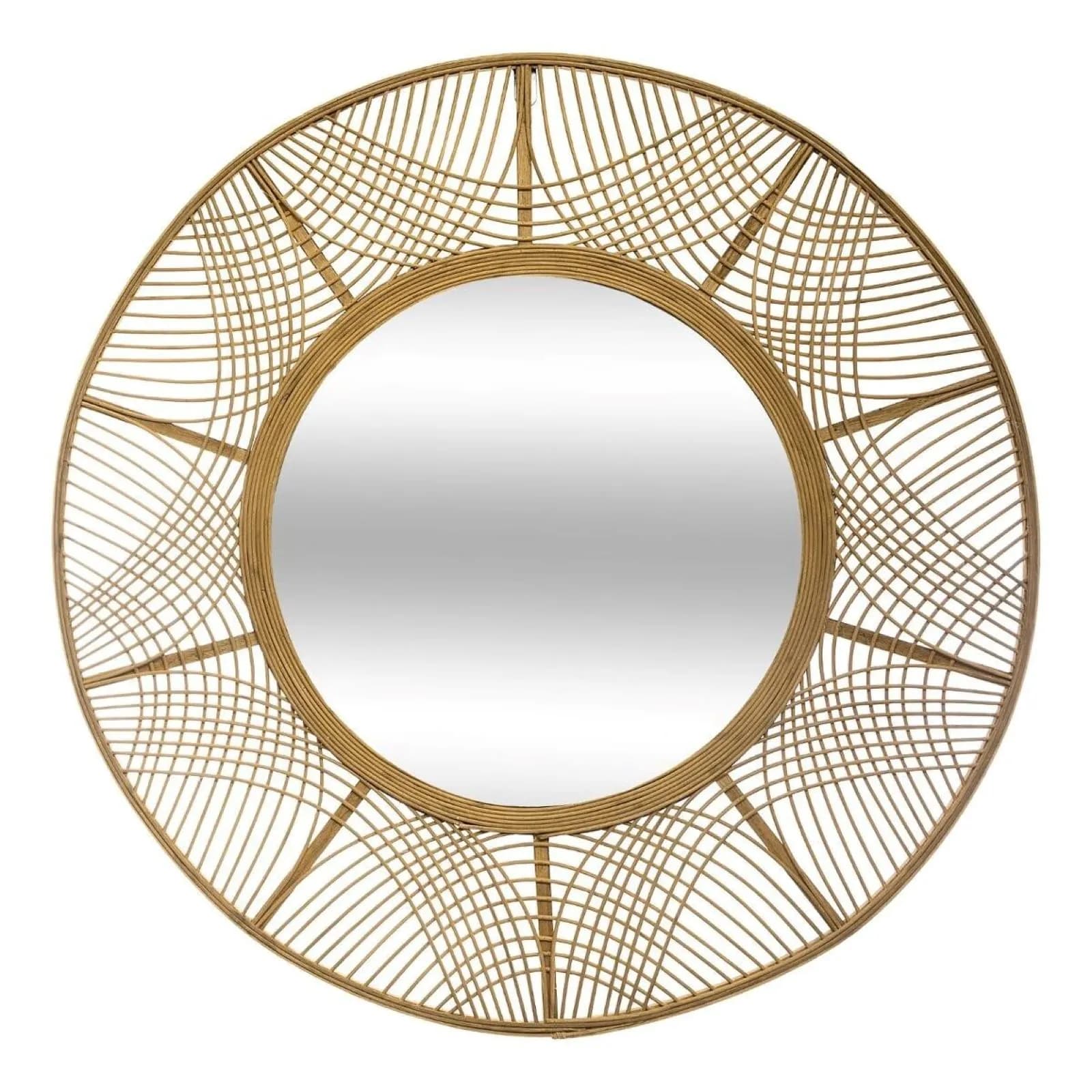 Specchio rotondo 90 cm con cornice in legno naturale di bambù