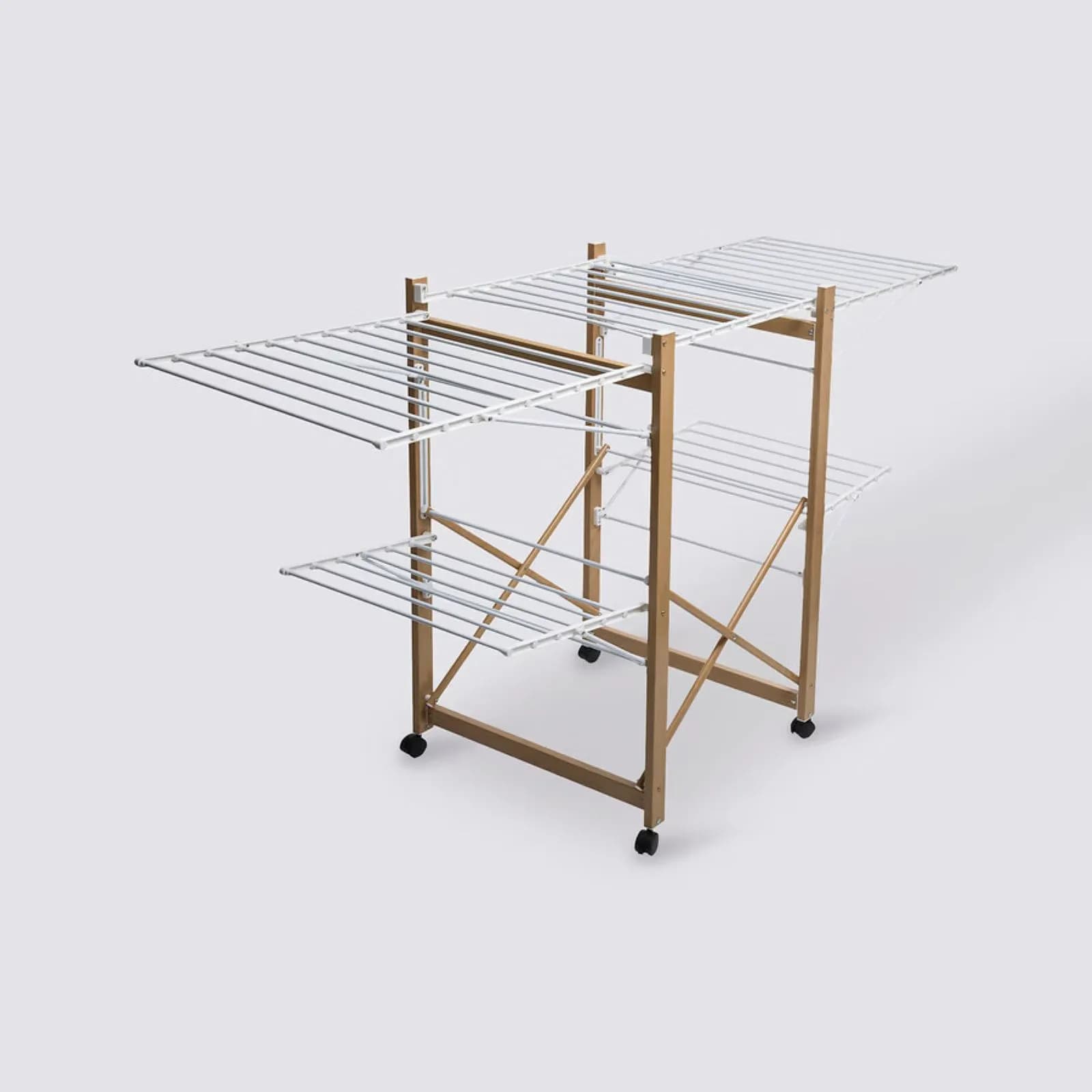 Stendibiancheria 117x103h cm richiudibile in acciaio effetto legno e bianco con ruote