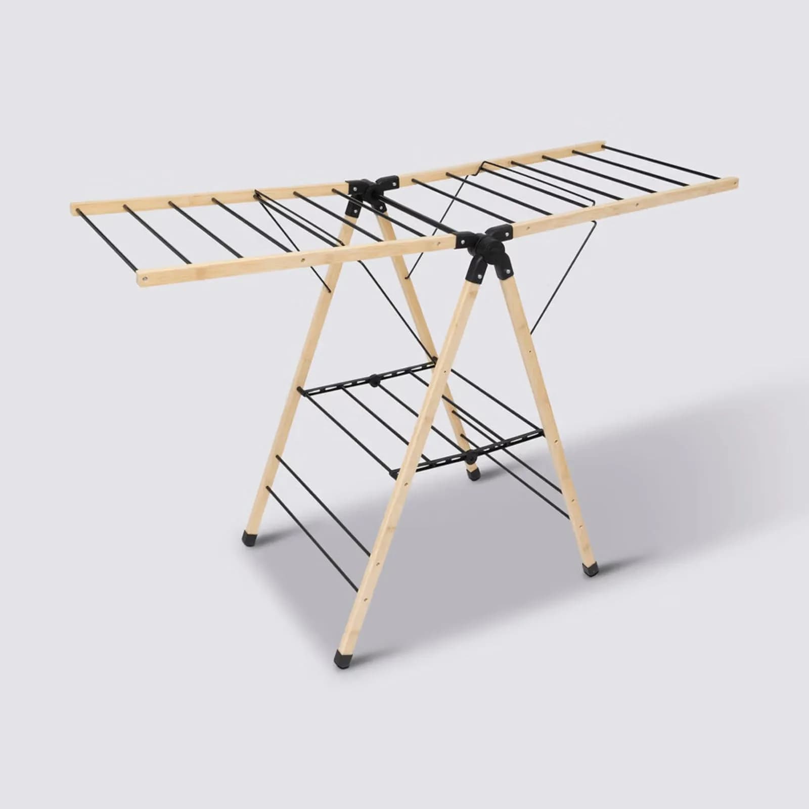 Stendibiancheria 92x137h cm in bambù naturale e acciaio nero