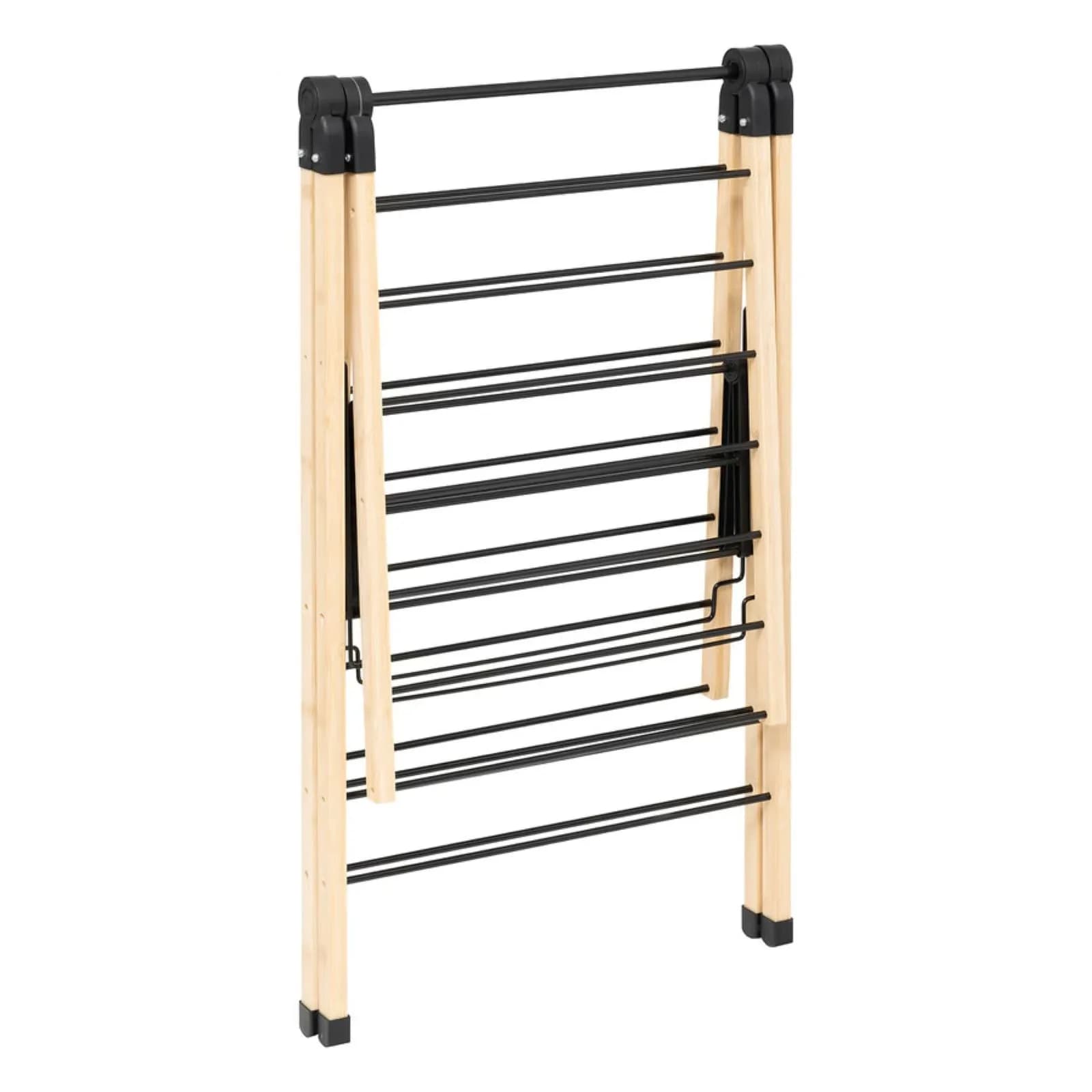 Stendibiancheria 92x137h cm in bambù naturale e acciaio nero