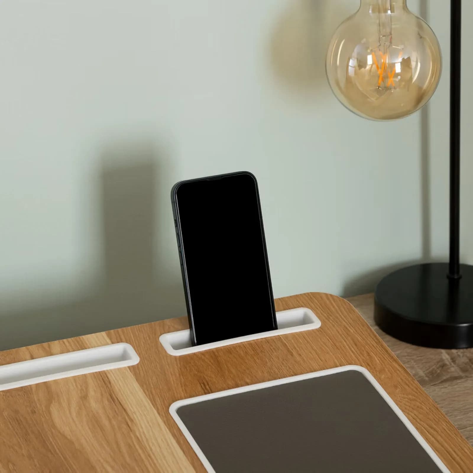 Supporto per computer 56x38 cm in legno con tappetino portatablet e portacellulare