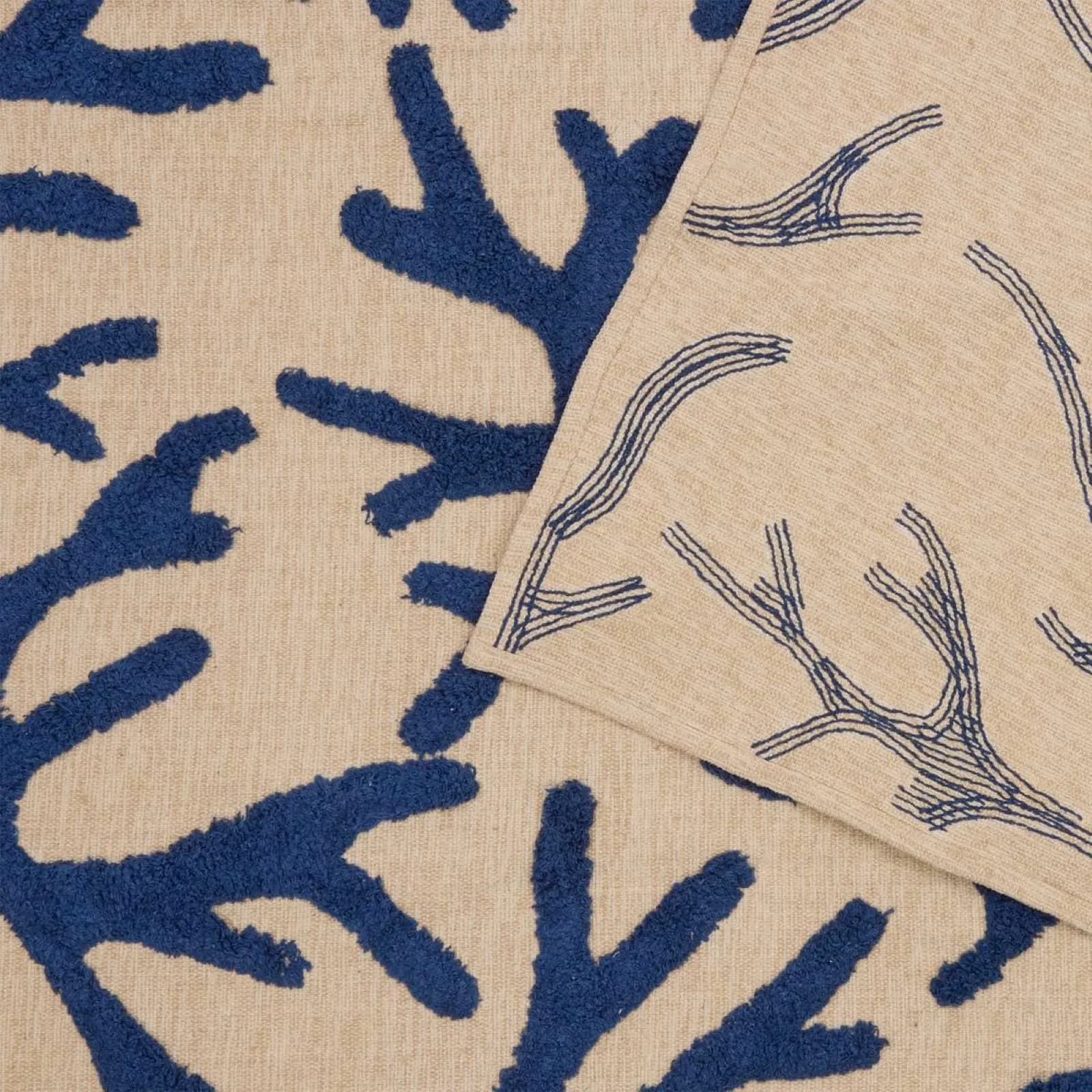 Tappeto 120x170 cm in cotone naturale beige decorazione corallo blu