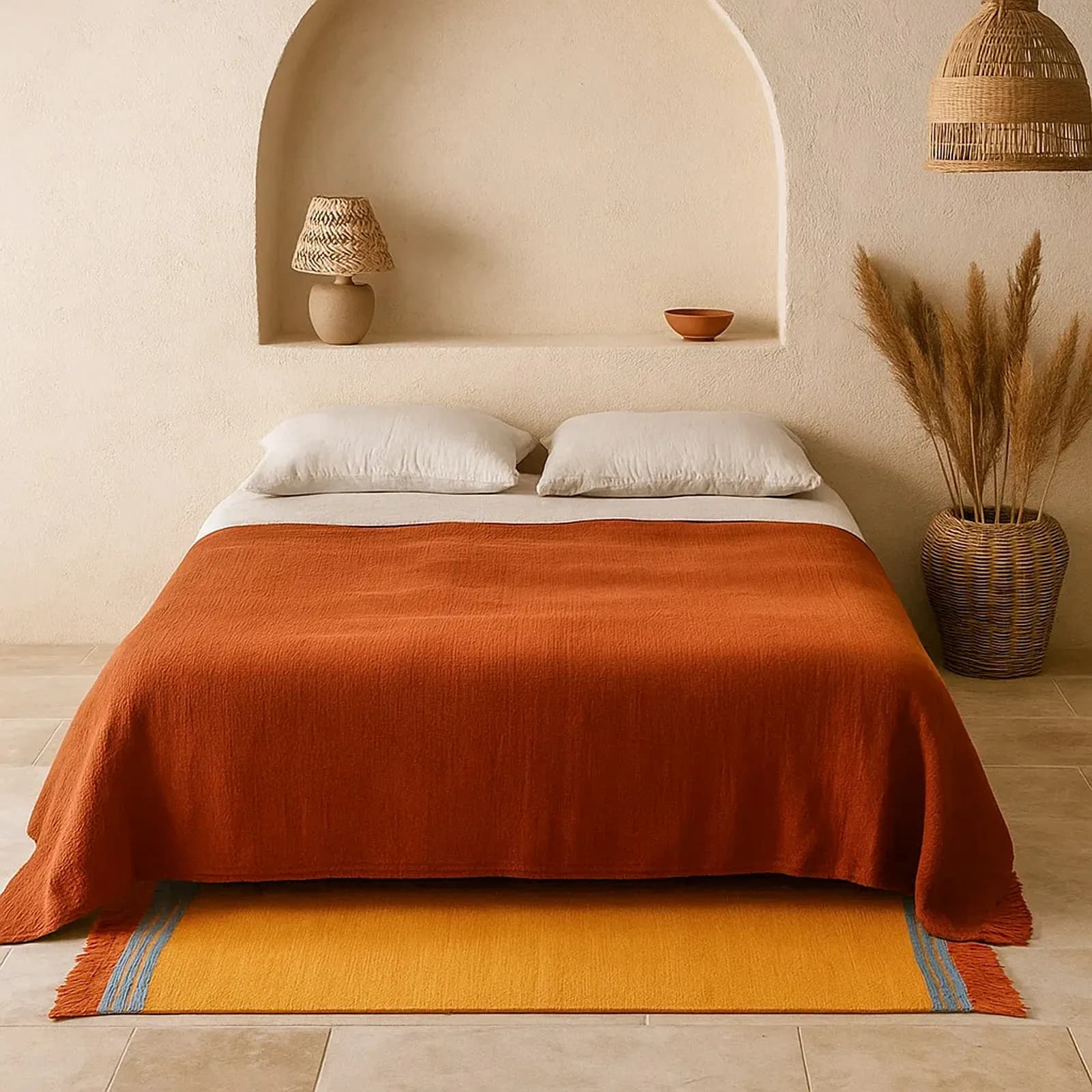 Tappeto 120x180 cm in cotone senape con frange
