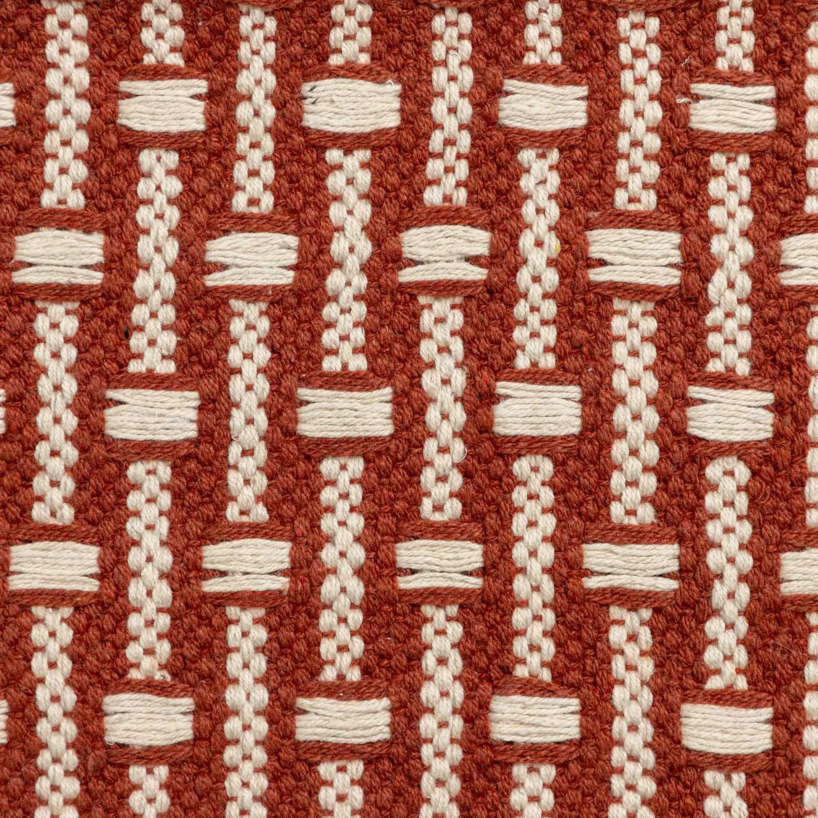 Tappeto 120x180 cm in cotone terracotta e bianco con frange e intreccio