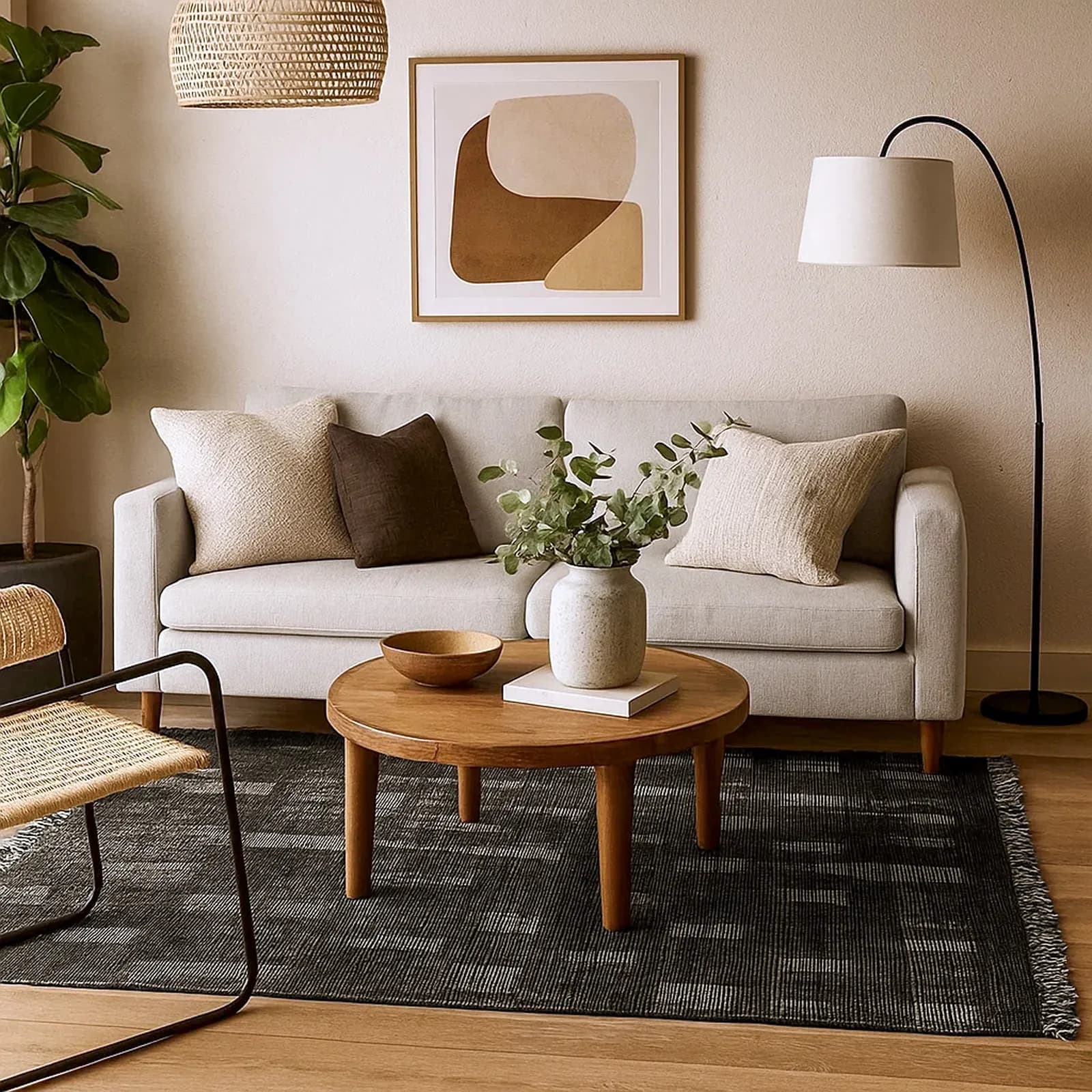 Tappeto 210x150 cm in cotone nero con frange