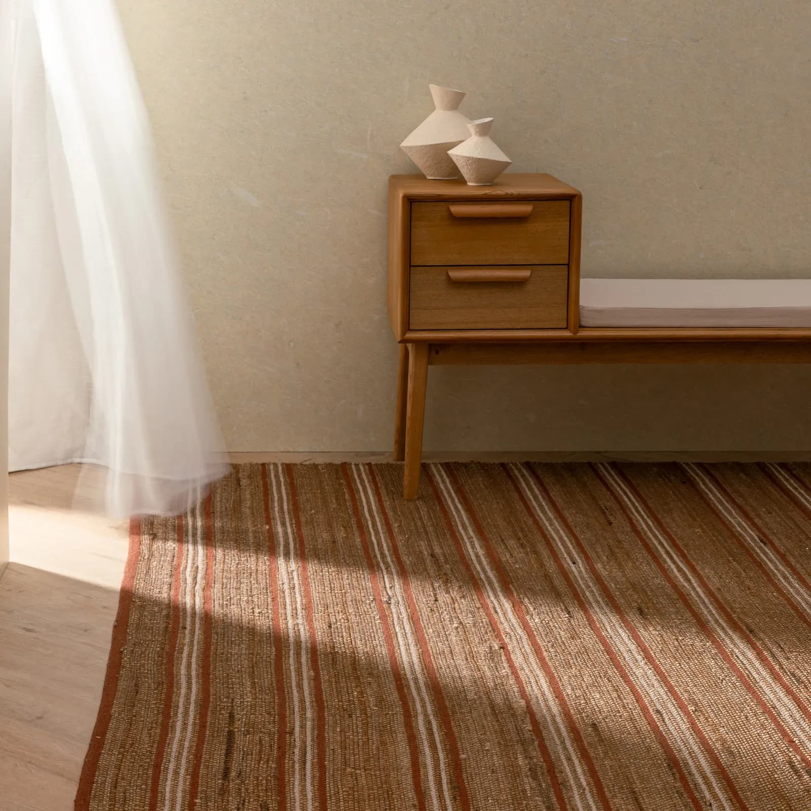 Tappeto 300x200 cm in cotone e juta naturale a righe color mattone