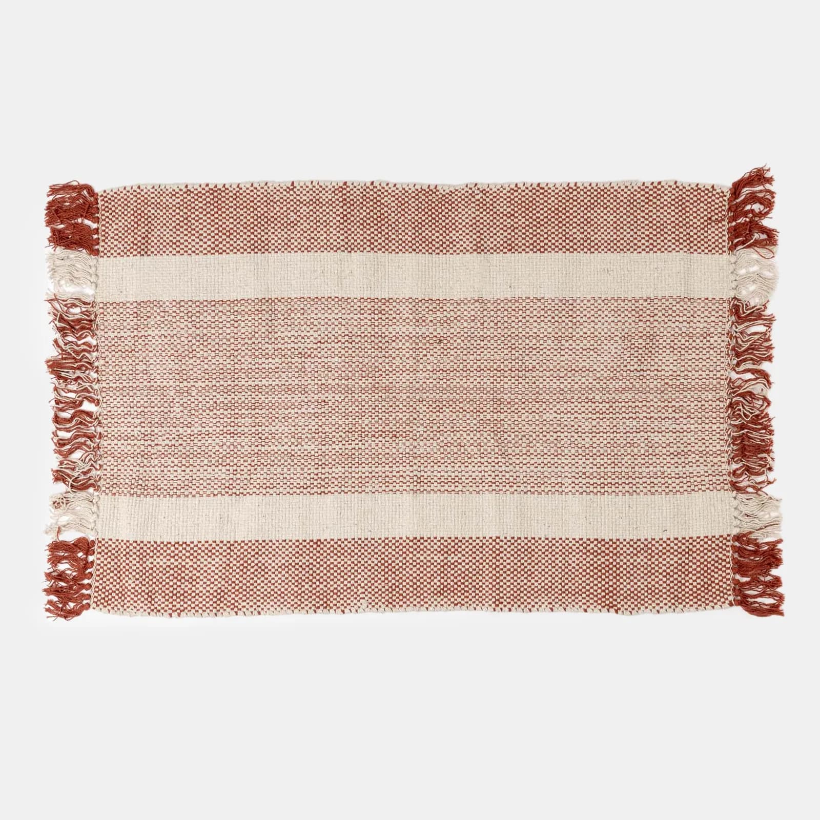 Tappeto 60x90 cm in cotone naturale e marrone con frange