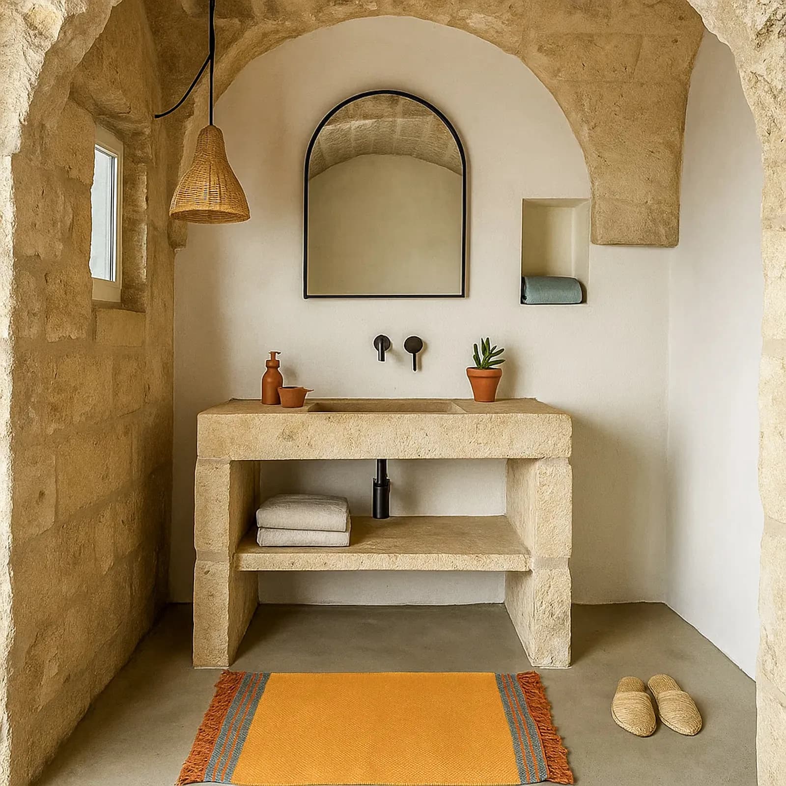 Tappeto 60x90 cm in cotone senape con frange