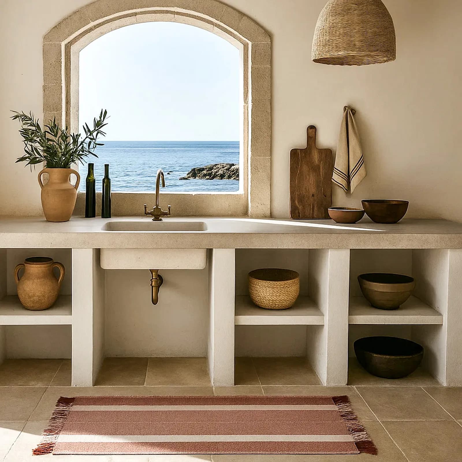Tappeto 70x140 cm in cotone naturale e marrone con frange