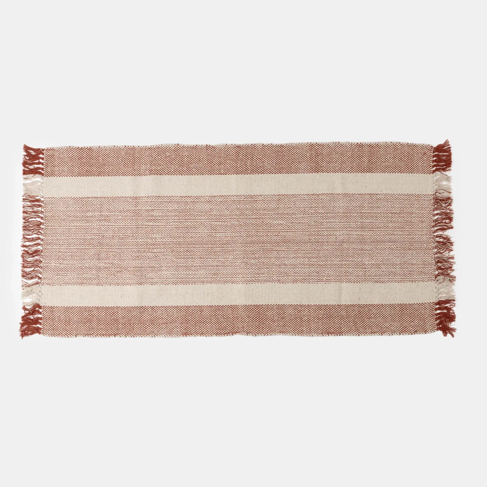 Tappeto 70x140 cm in cotone naturale e marrone con frange