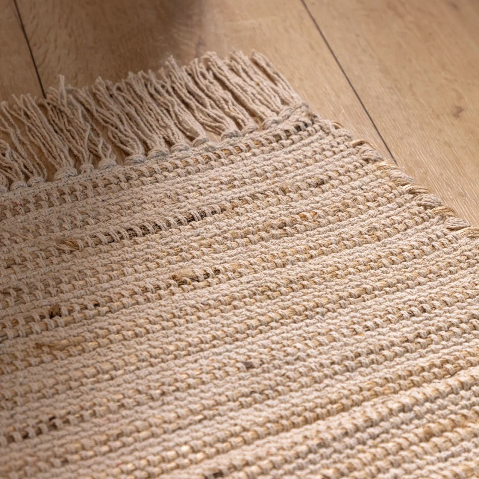 Tappeto 90x60 cm con frange in juta e cotone naturale