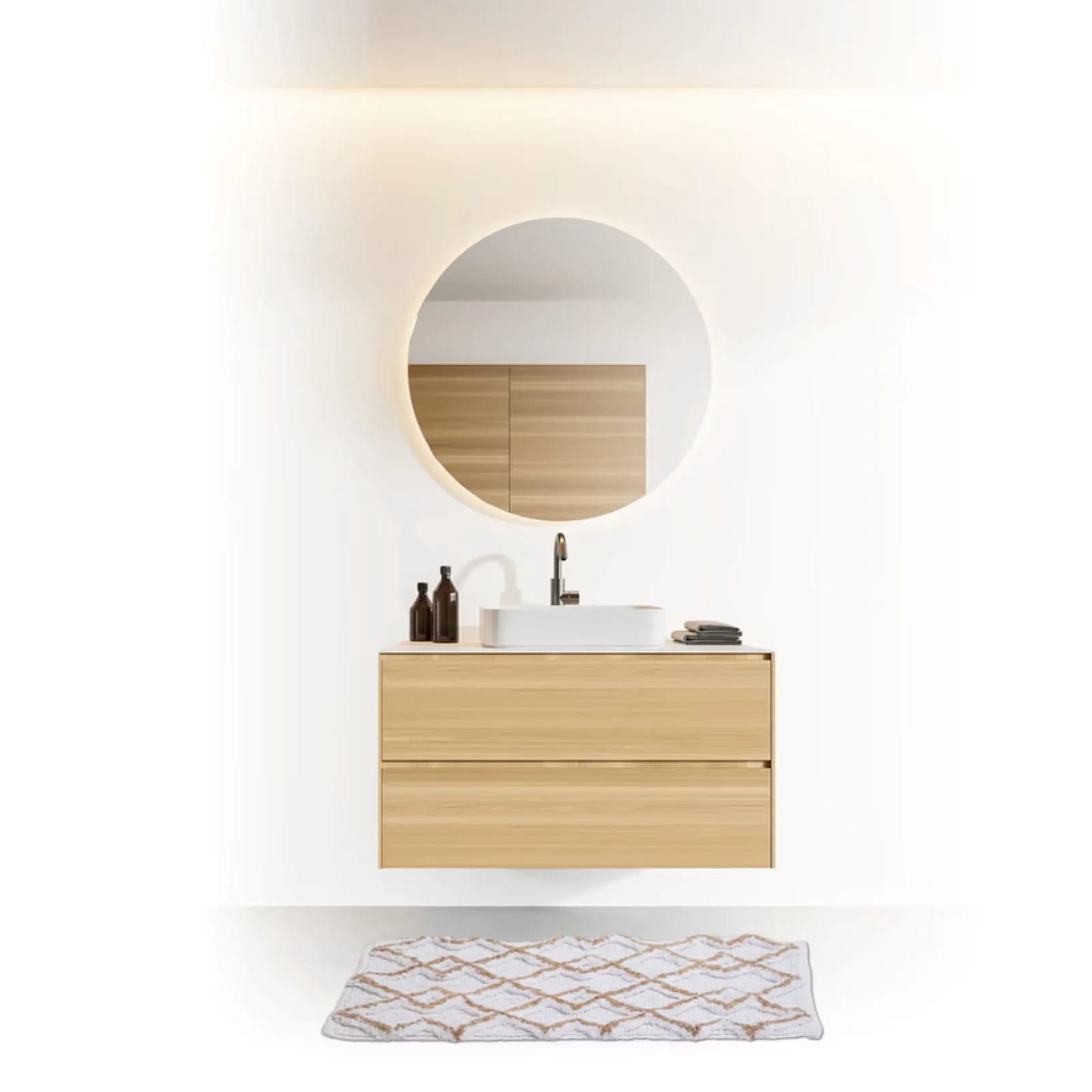 Tappeto da bagno in cotone 50x75 cm bianco e beige