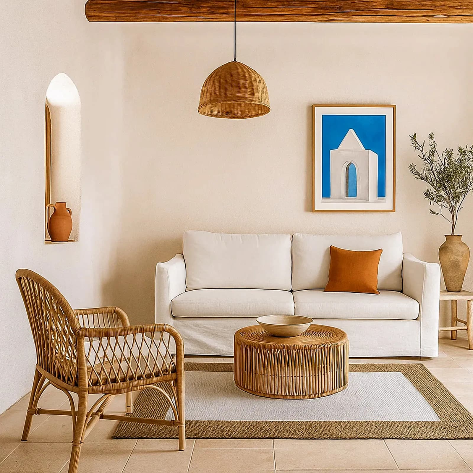 Tappeto da interni 120x170 cm in juta naturale e cotone bianco