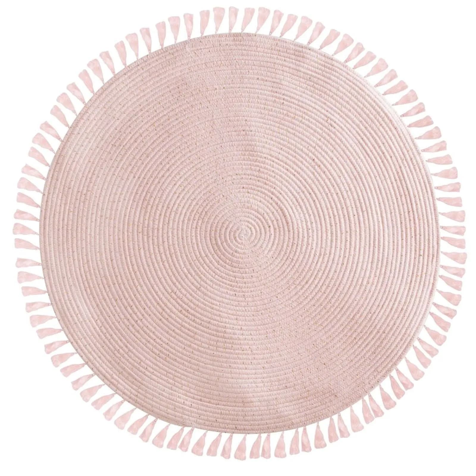 Tappeto da interno rotondo 90 cm in cotone rosa con frange