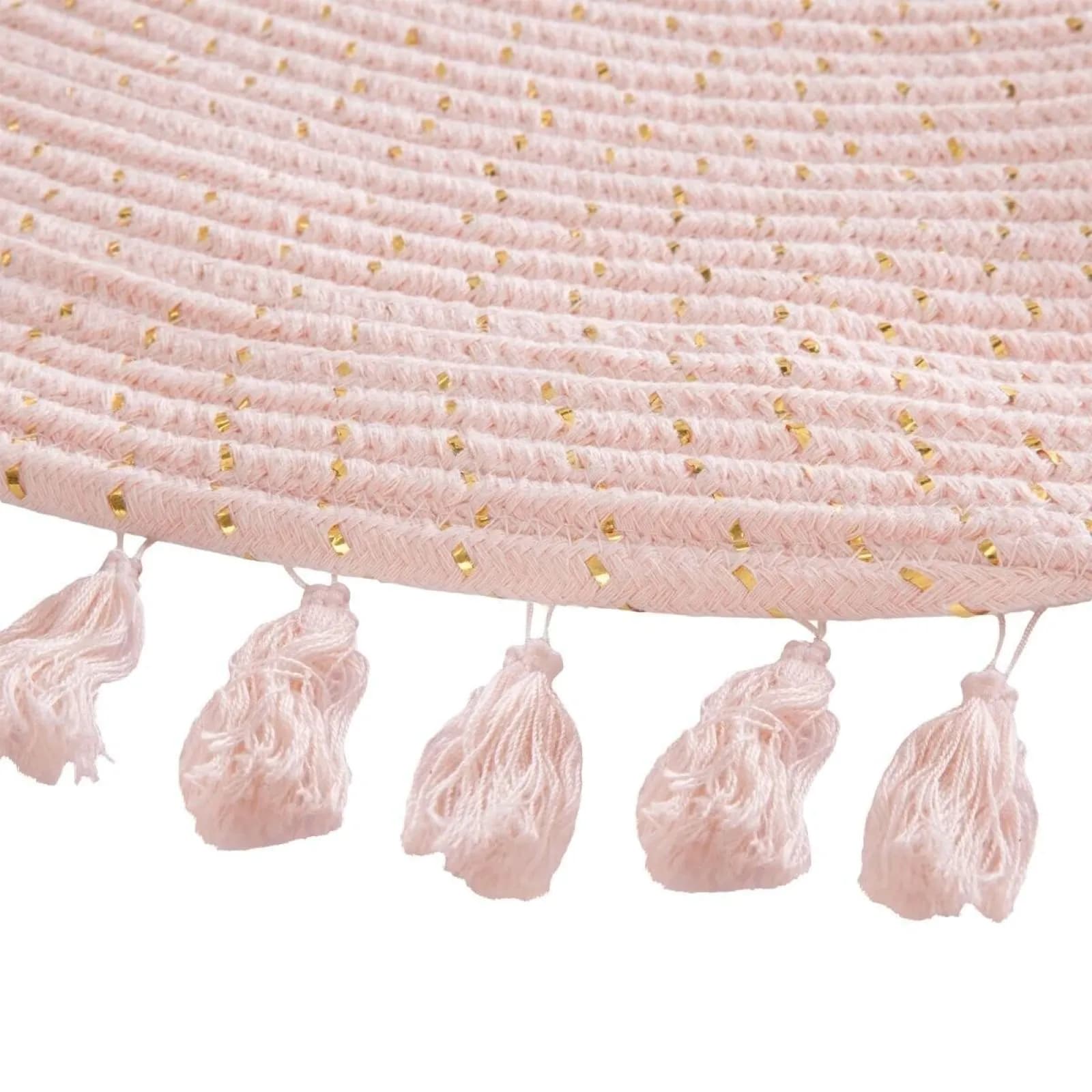 Tappeto da interno rotondo 90 cm in cotone rosa con frange