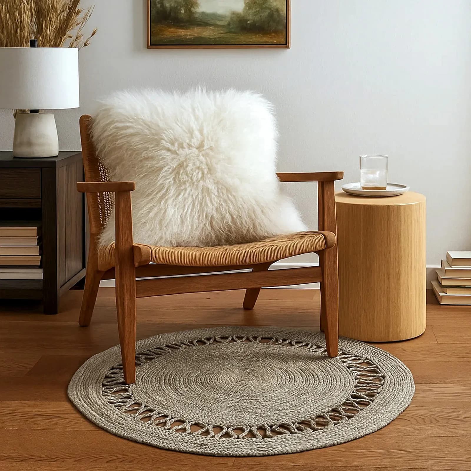 Tappeto da esterno o interno rotondo 90 cm in juta grigio