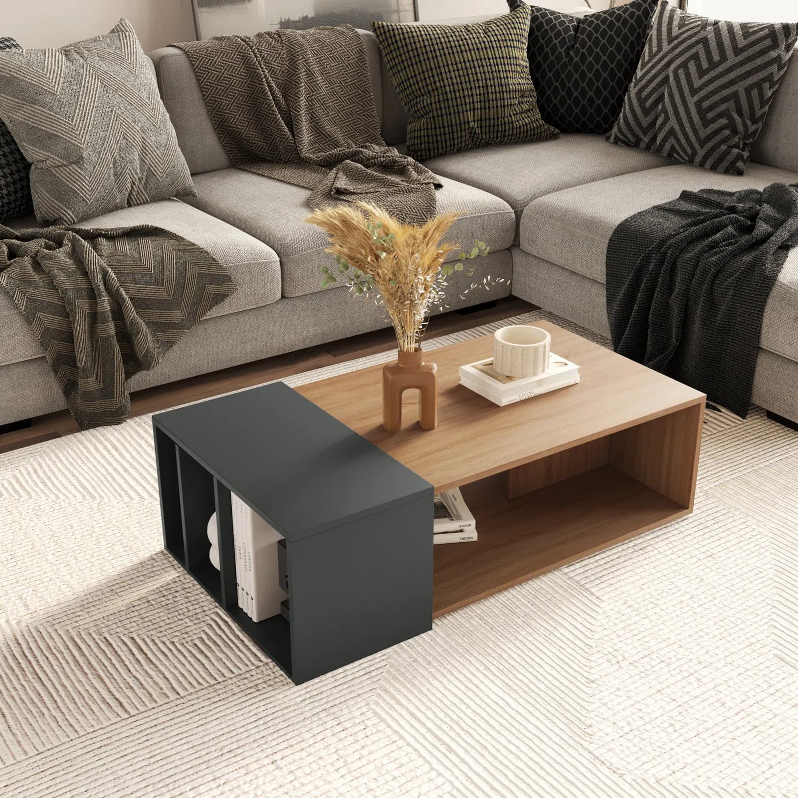Tavolino 102x57 cm in legno rovere e antracite - Kantiko