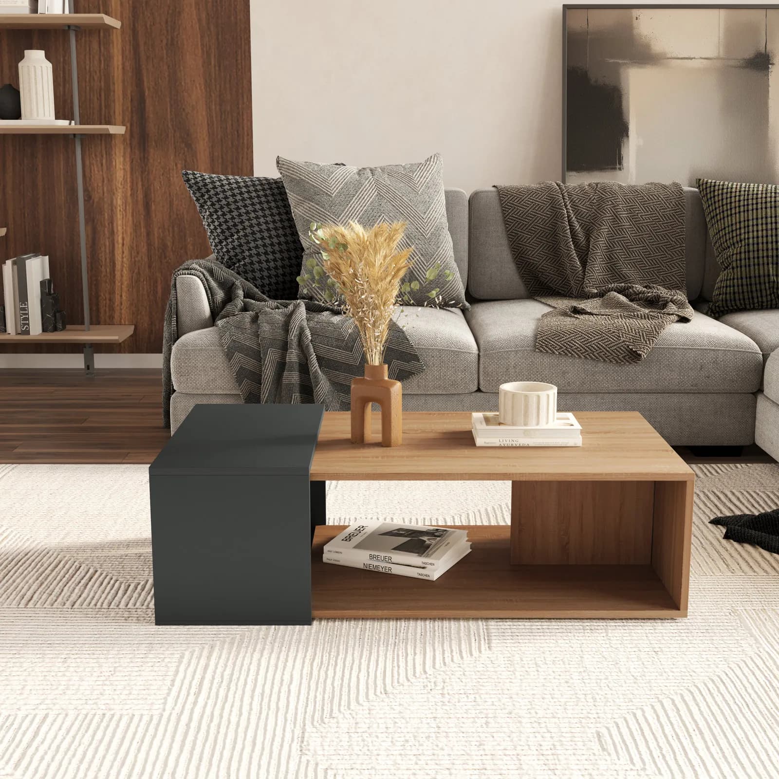 Tavolino 102x57 cm in legno rovere e antracite - Kantiko