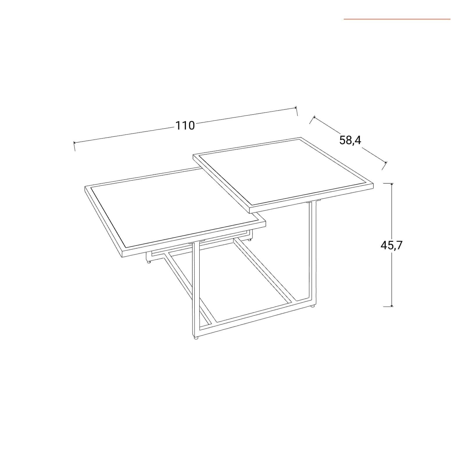 Tavolino 110x59 cm con 2 top in vetro e struttura in metallo finitura oro - Meyer
