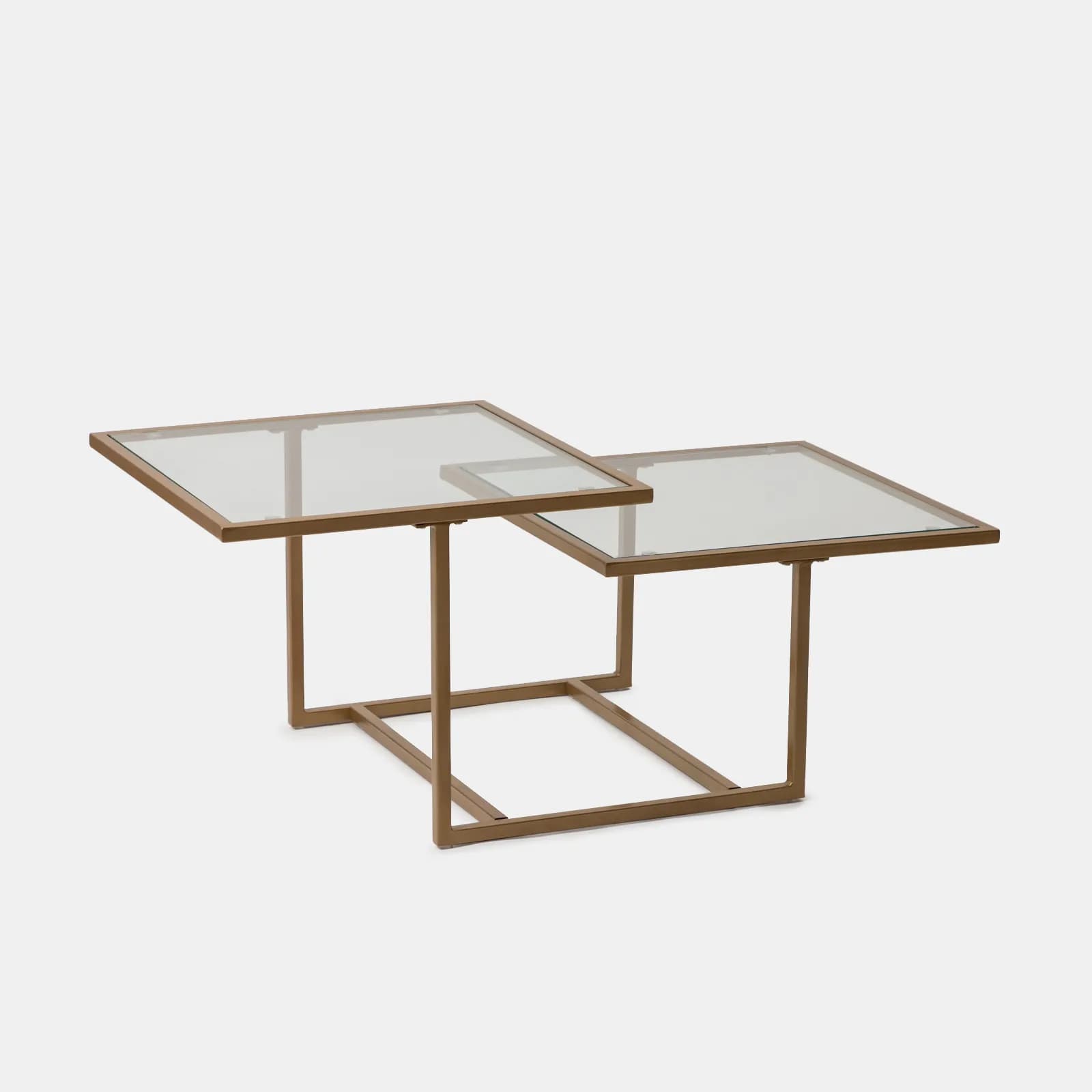 Tavolino 110x59 cm con 2 top in vetro e struttura in metallo finitura oro - Meyer