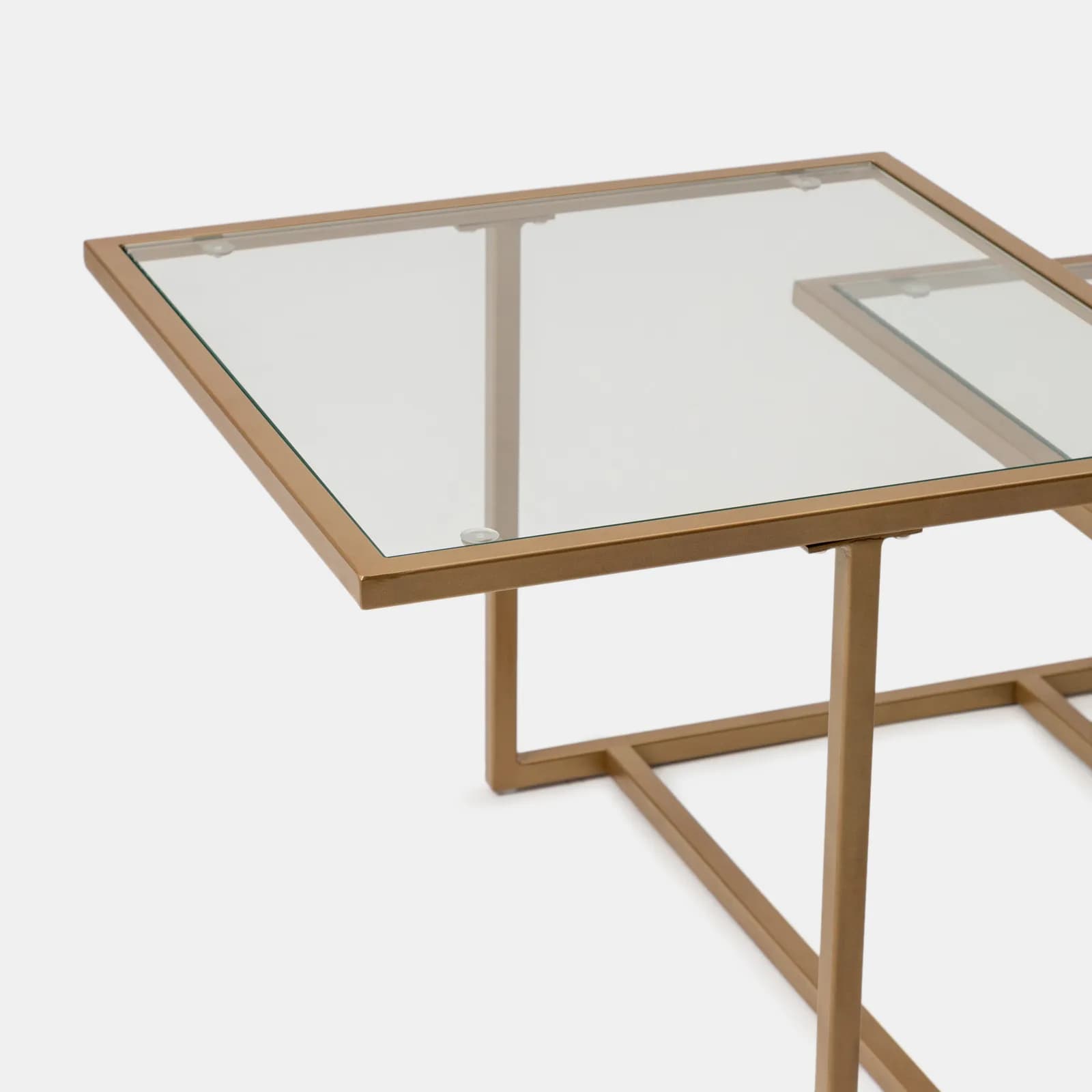 Tavolino 110x59 cm con 2 top in vetro e struttura in metallo finitura oro - Meyer