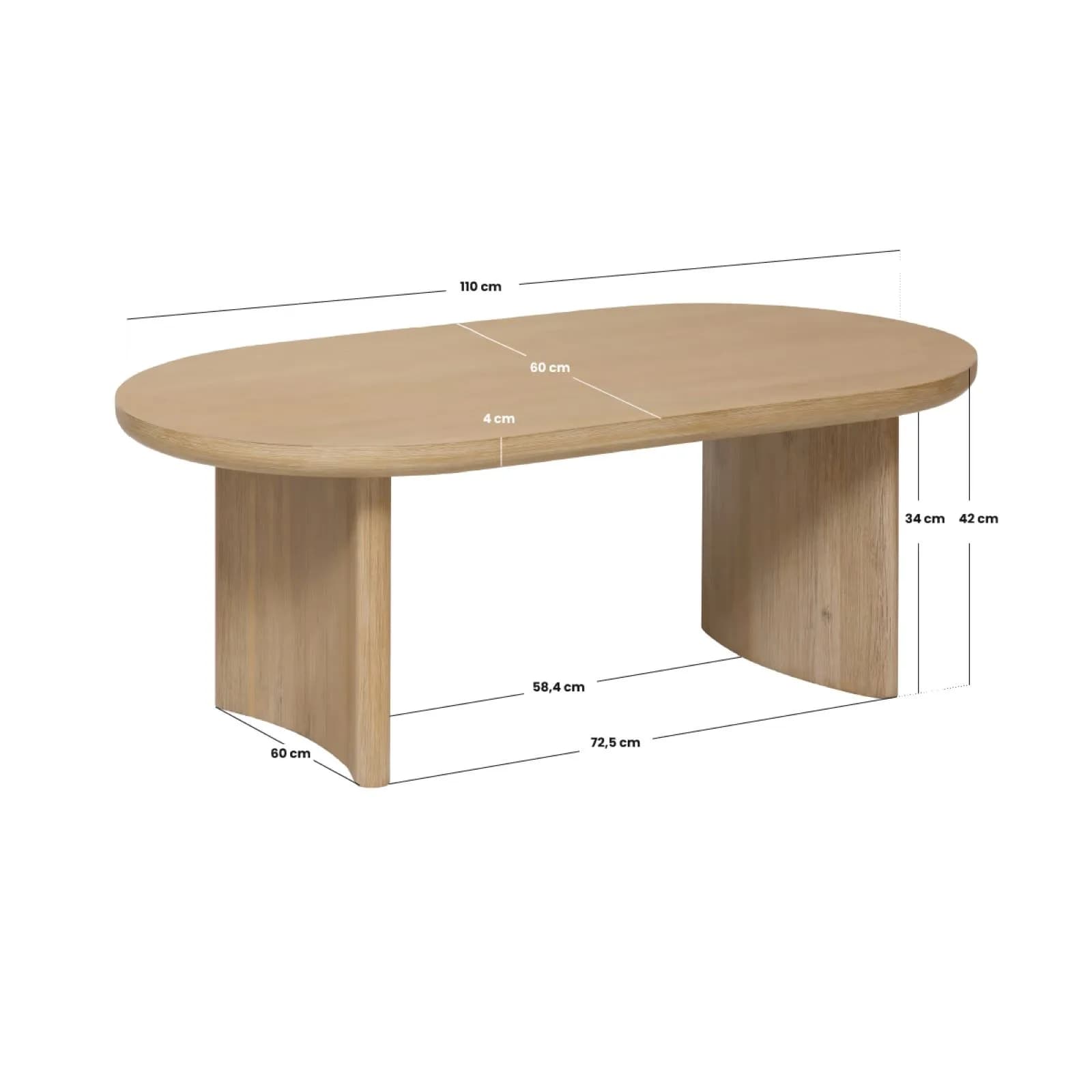 Tavolino 110x60 cm in legno di acacia naturale con gambe curve - Visby