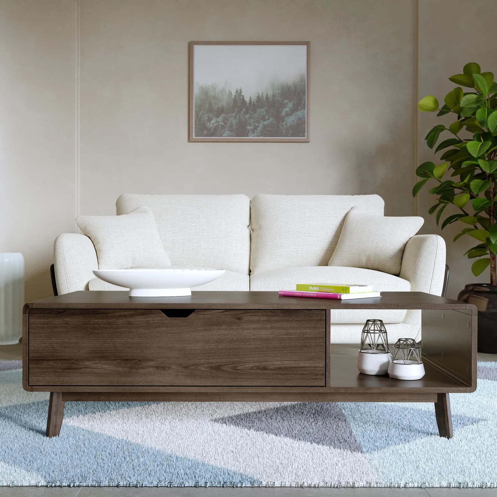 Tavolino 120x38h cm in legno rovere kover con vano a giorno e 1 cassetto - Ember