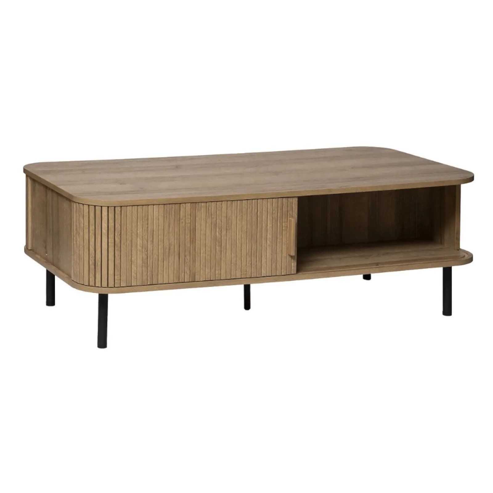 Tavolino 120x60 cm con anta scorrevole in legno cannettato - Dhana