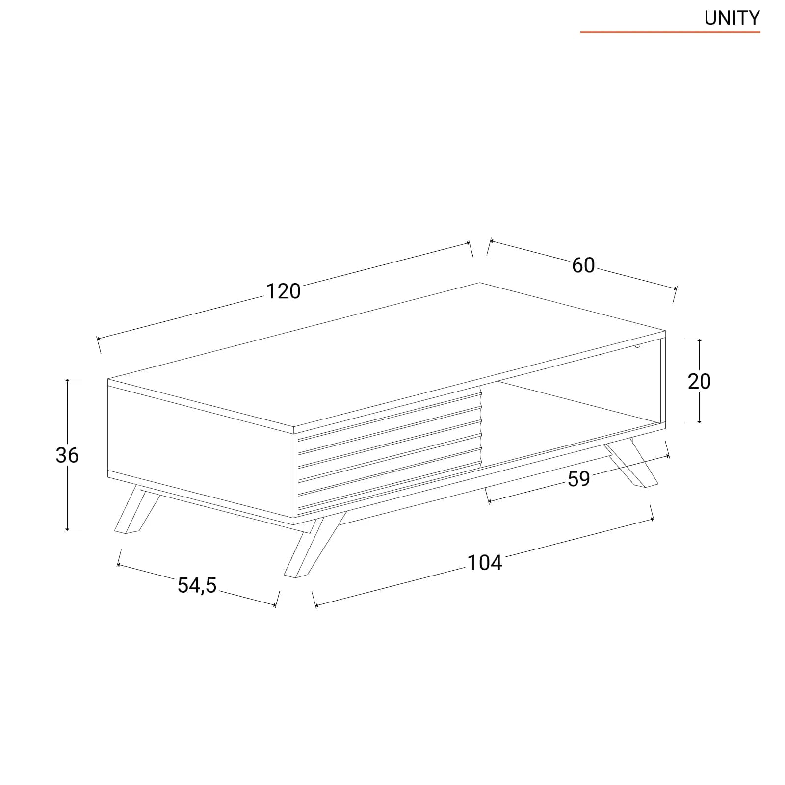 Tavolino 120x60 cm in legno rovere horizon con ante reversibili cannettate - Unity