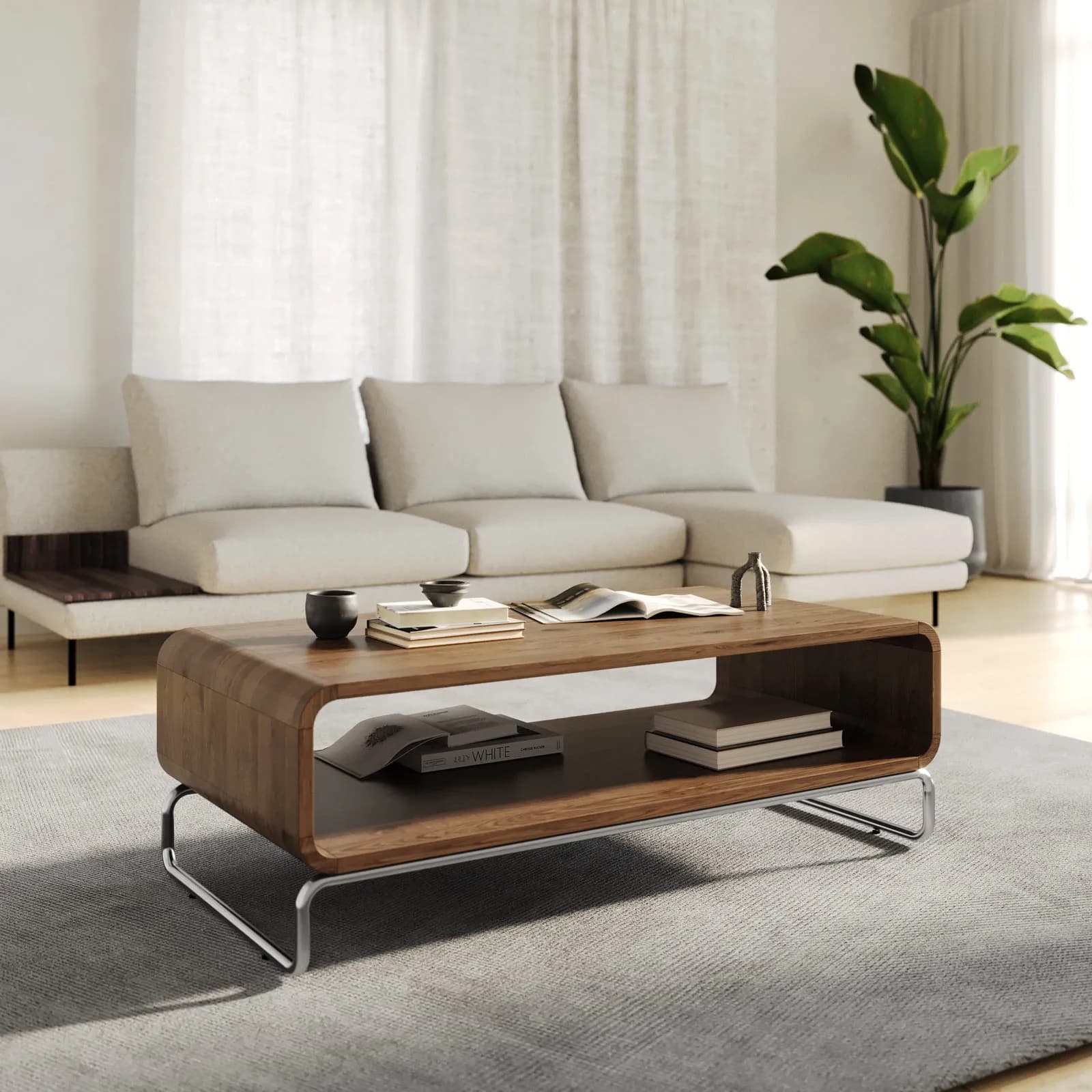 Tavolino 120x41h cm rovere e gambe cromo - Lysander