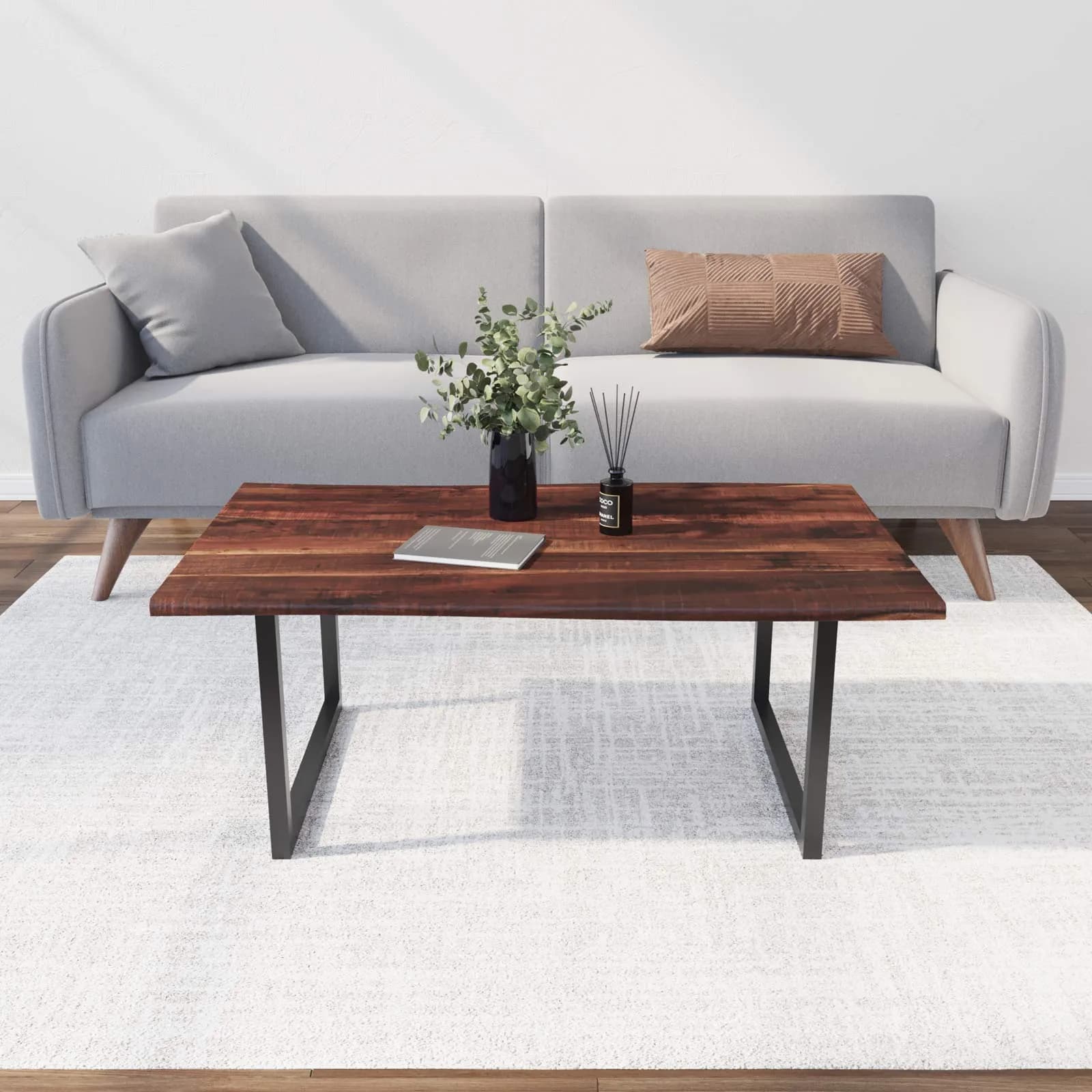 Tavolino 120x70 cm in legno di acacia con gambe a U 3x3 cm nere - Freia Bosco