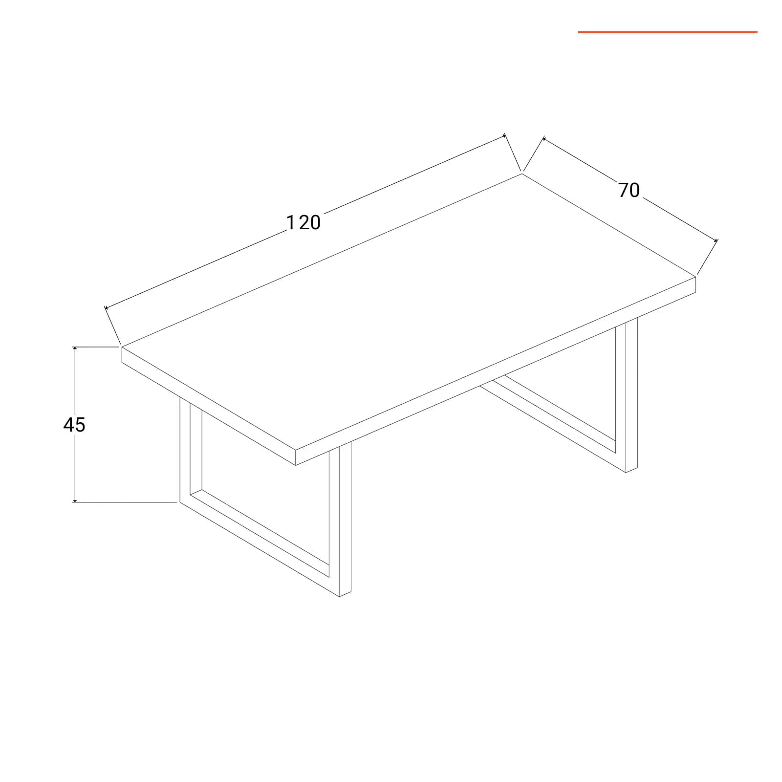 Tavolino 120x70 cm in legno di acacia con gambe a U 3x3 cm nere - Freia Bosco
