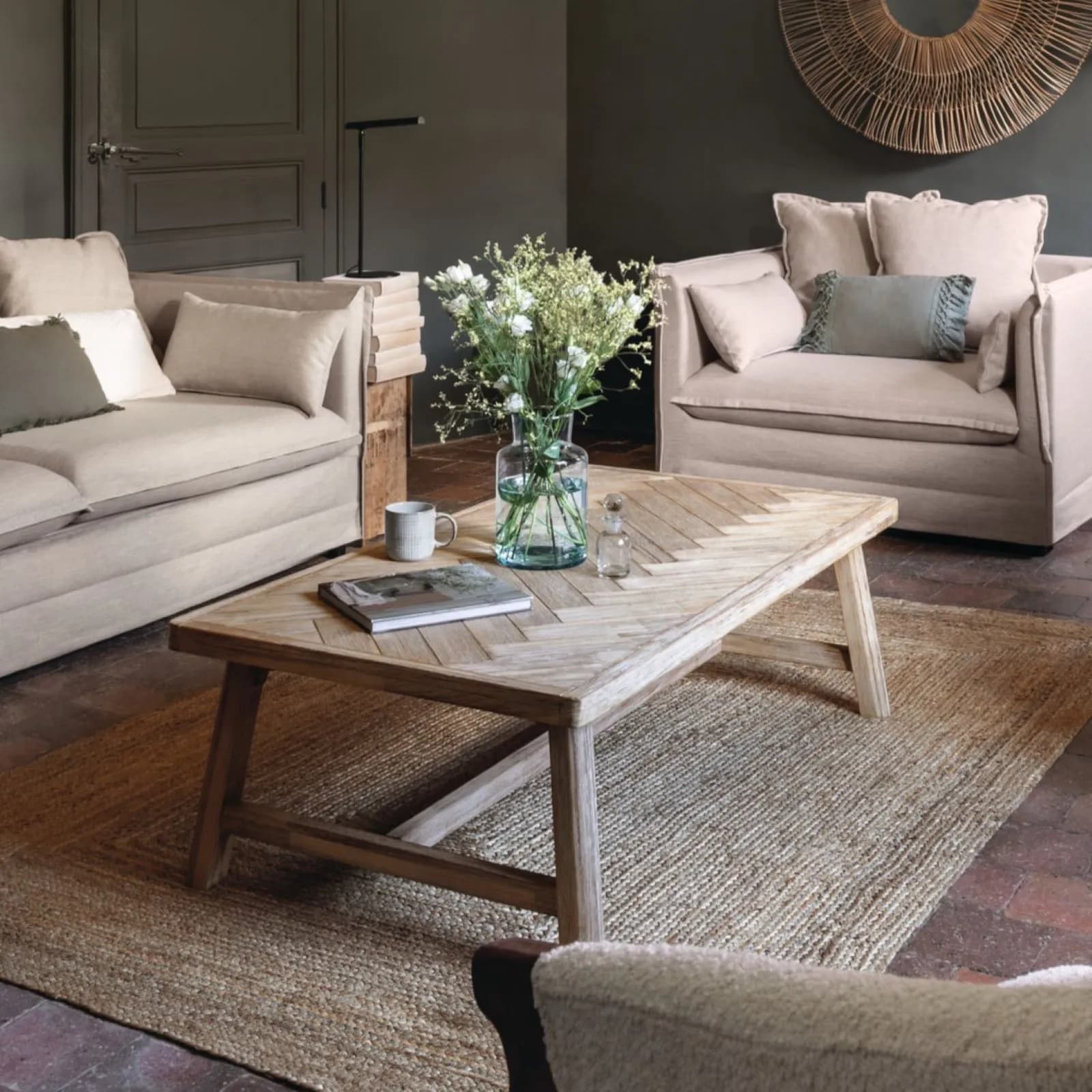 Tavolino 130x40h in legno di acacia parquet - Arianne