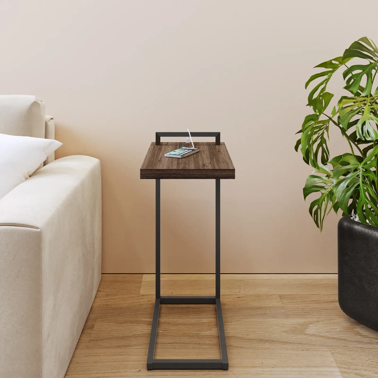 Tavolino 29x48 cm con porta USB in legno noce - Belvedere