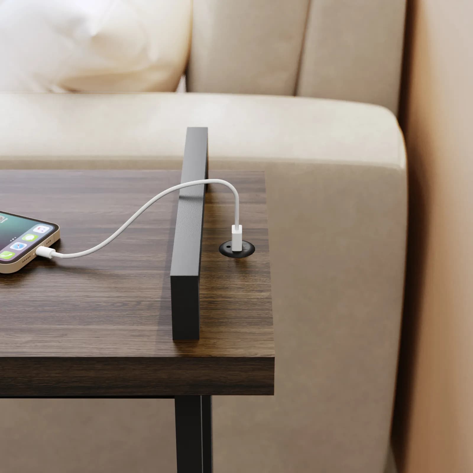 Tavolino 29x48 cm con porta USB in legno noce - Belvedere