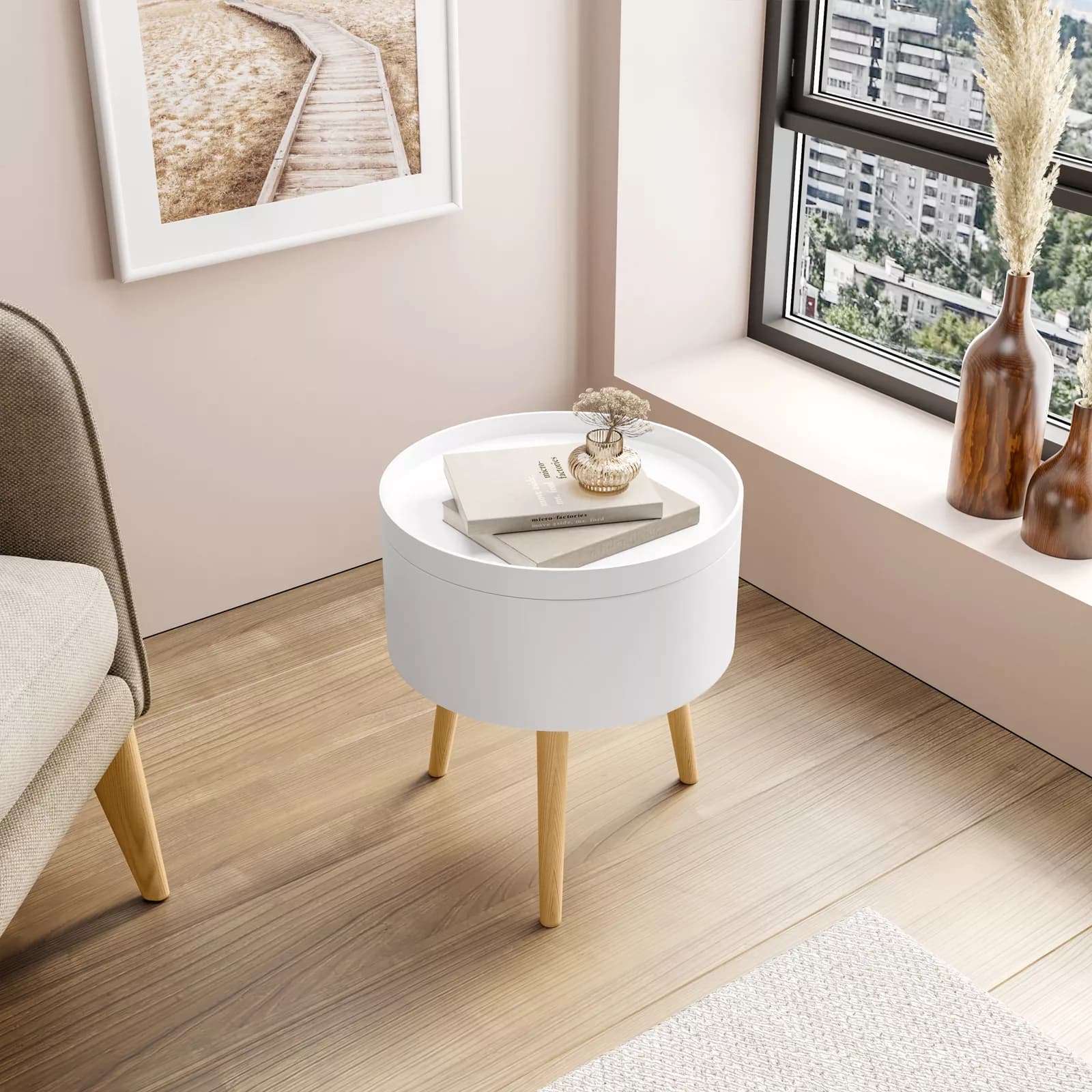 Tavolino contenitore 38 cm in legno bianco - Cheesy