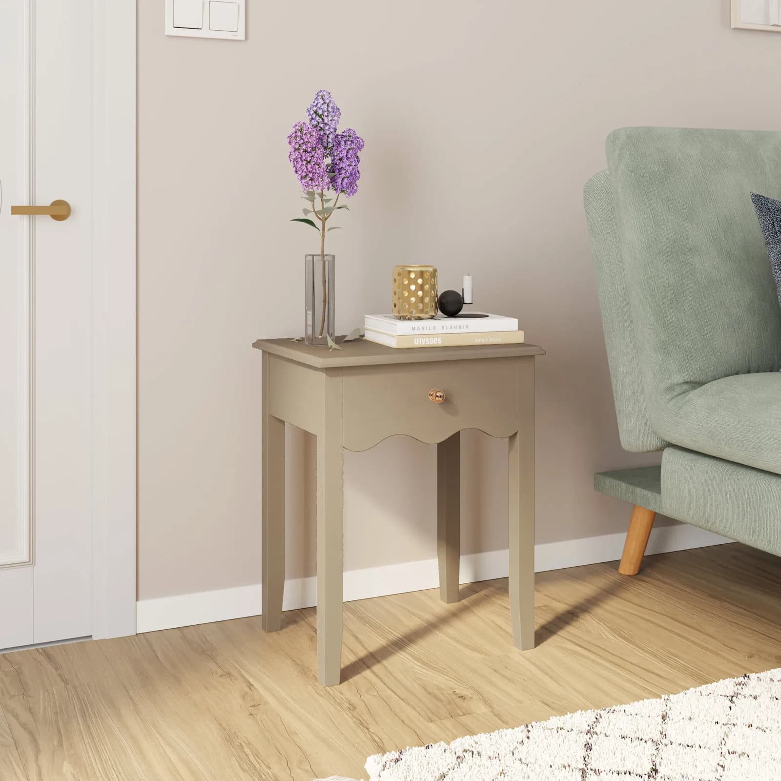 Comodino 45x35 cm in legno tortora con 1 cassetto - Jasi